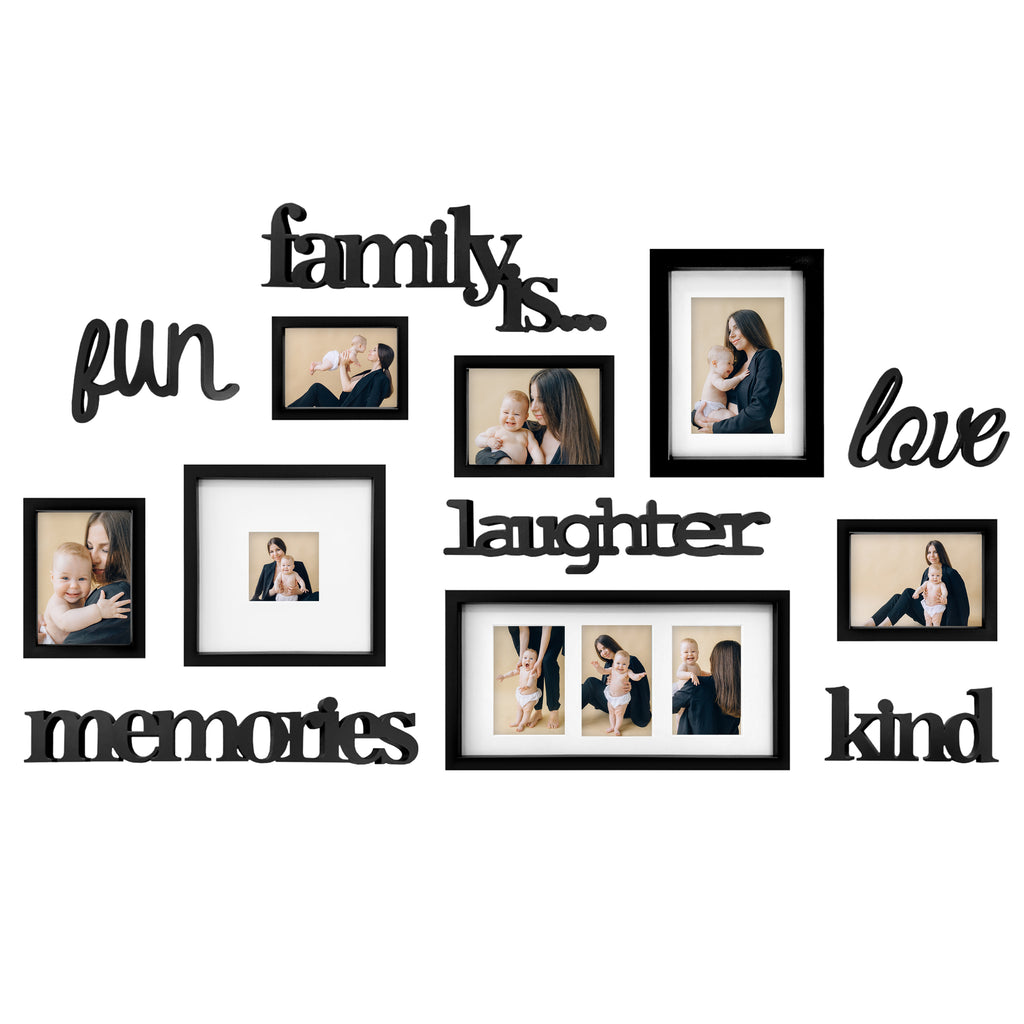 J.M.Deco 13 Pack Photo Frame  9 Slots Reunion Family Memory Picture Frame Selfie 3D Design Gallery Collage Wall Hanging for 6x4 Photo  5x7 Photo  4x4 Photo  Gift for family Black main