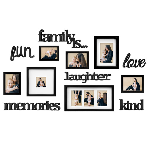 J.M.Deco 13 Pack Photo Frame  9 Slots Reunion Family Memory Picture Frame Selfie 3D Design Gallery Collage Wall Hanging for 6x4 Photo  5x7 Photo  4x4 Photo  Gift for family Black main