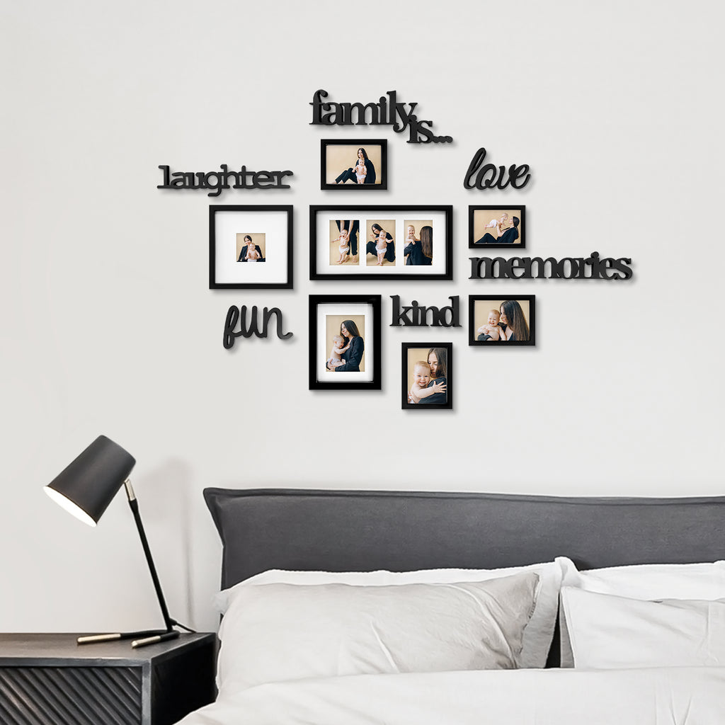 J.M.Deco 13 Pack Photo Frame  9 Slots Reunion Family Memory Picture Frame Selfie 3D Design Gallery Collage Wall Hanging for 6x4 Photo  5x7 Photo  4x4 Photo  Gift for family Black front