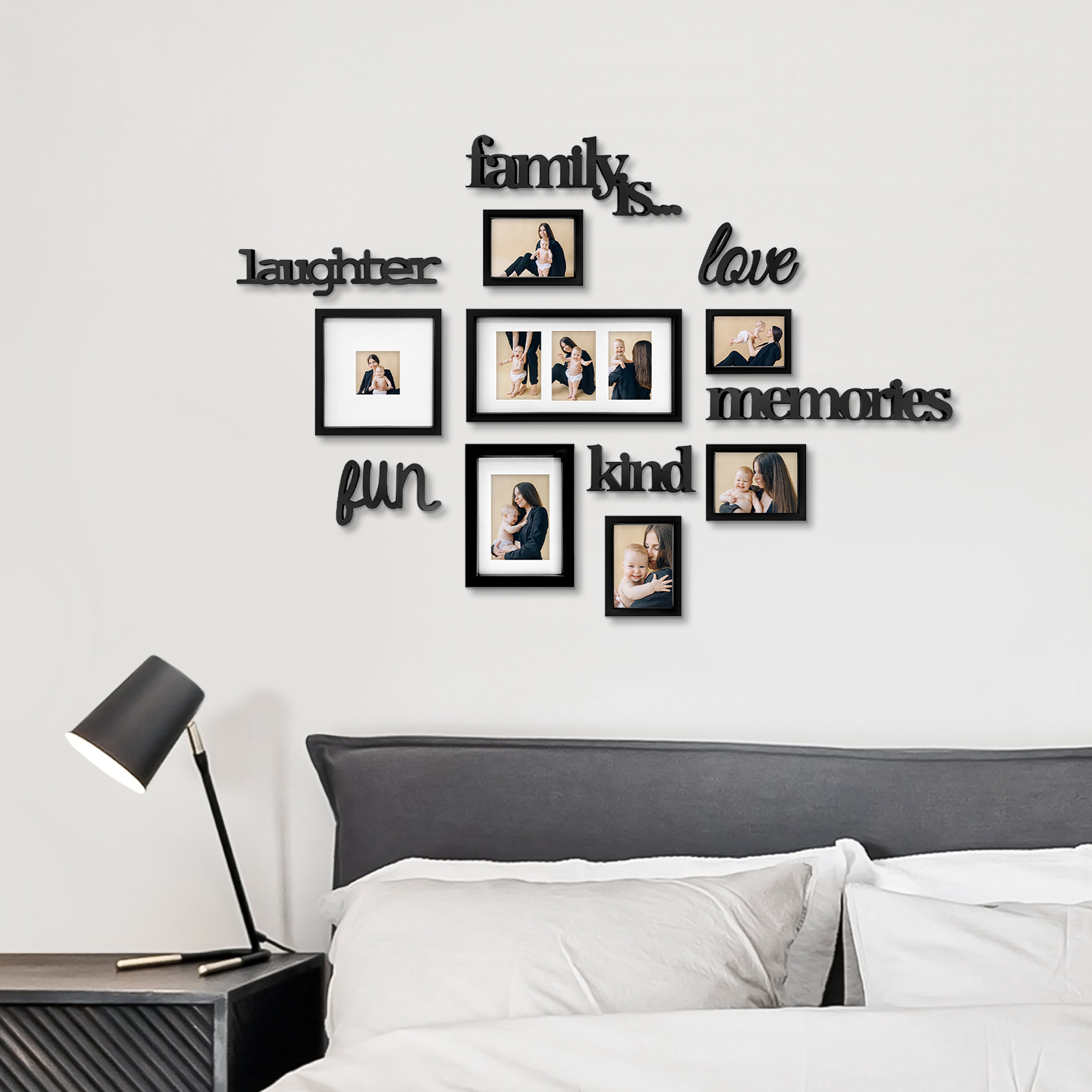J.M.Deco 13 Pack Photo Frame  9 Slots Reunion Family Memory Picture Frame Selfie 3D Design Gallery Collage Wall Hanging for 6x4 Photo  5x7 Photo  4x4 Photo  Gift for family Black front