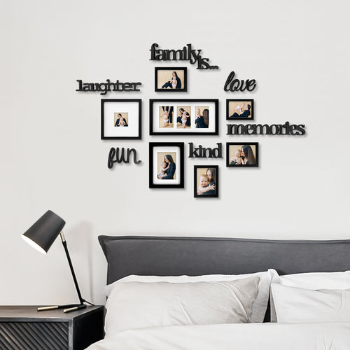 J.M.Deco 13 Pack Photo Frame  9 Slots Reunion Family Memory Picture Frame Selfie 3D Design Gallery Collage Wall Hanging for 6x4 Photo  5x7 Photo  4x4 Photo  Gift for family Black front