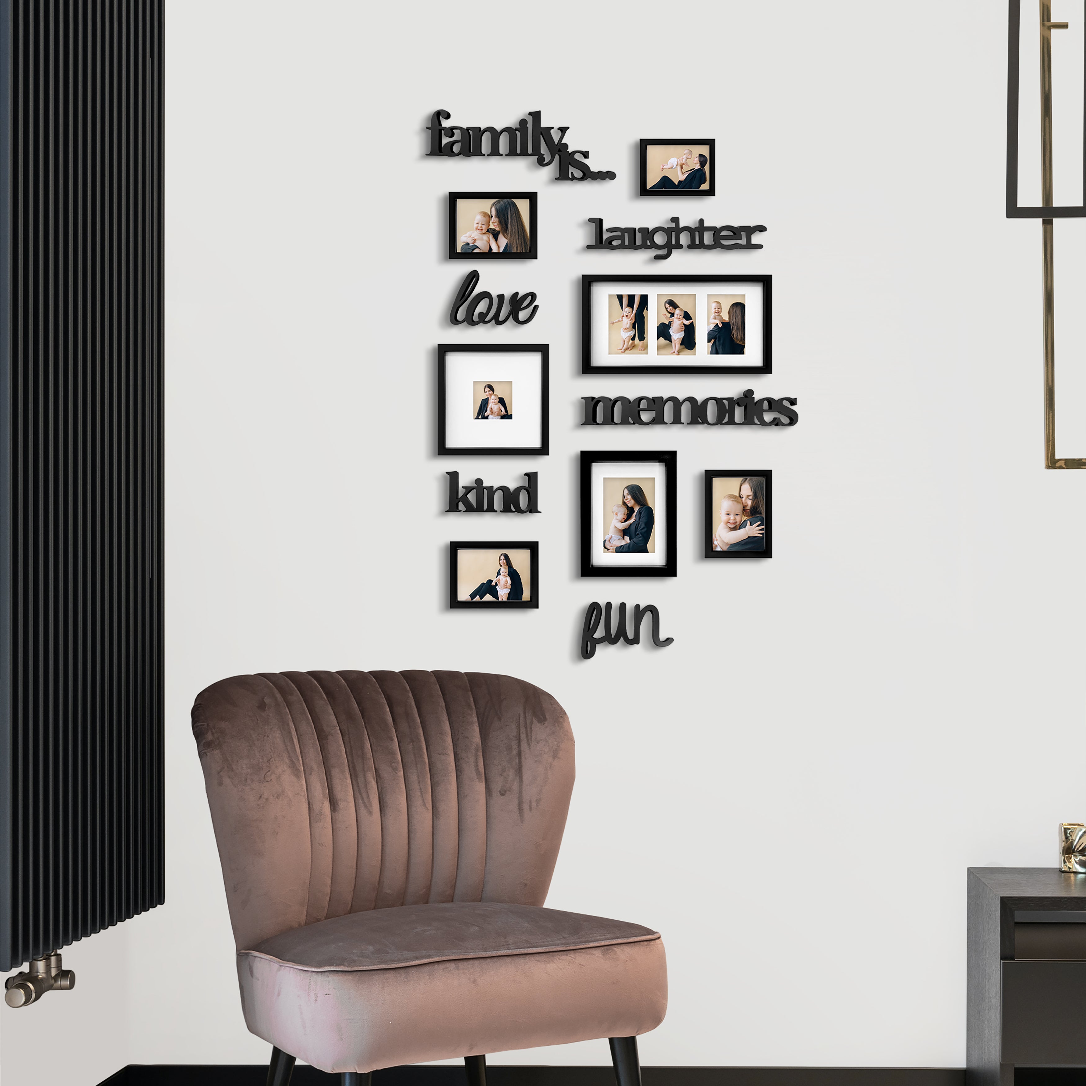J.M.Deco 13 Pack Photo Frame  9 Slots Reunion Family Memory Picture Frame Selfie 3D Design Gallery Collage Wall Hanging for 6x4 Photo  5x7 Photo  4x4 Photo  Gift for family Black in use