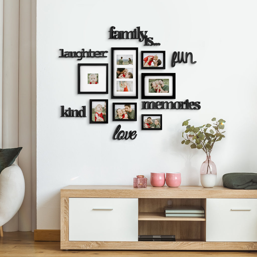 J.M.Deco 13 Pack Photo Frame  9 Slots Reunion Family Memory Picture Frame Selfie 3D Design Gallery Collage Wall Hanging for 6x4 Photo  5x7 Photo  4x4 Photo  Gift for family Black display2
