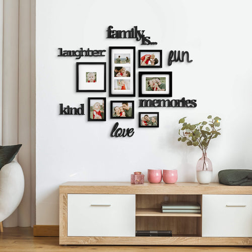 J.M.Deco 13-Pack Gallery Collage Frame   9 Slots  4x4, 4x6 & 5x7  Black on the wall