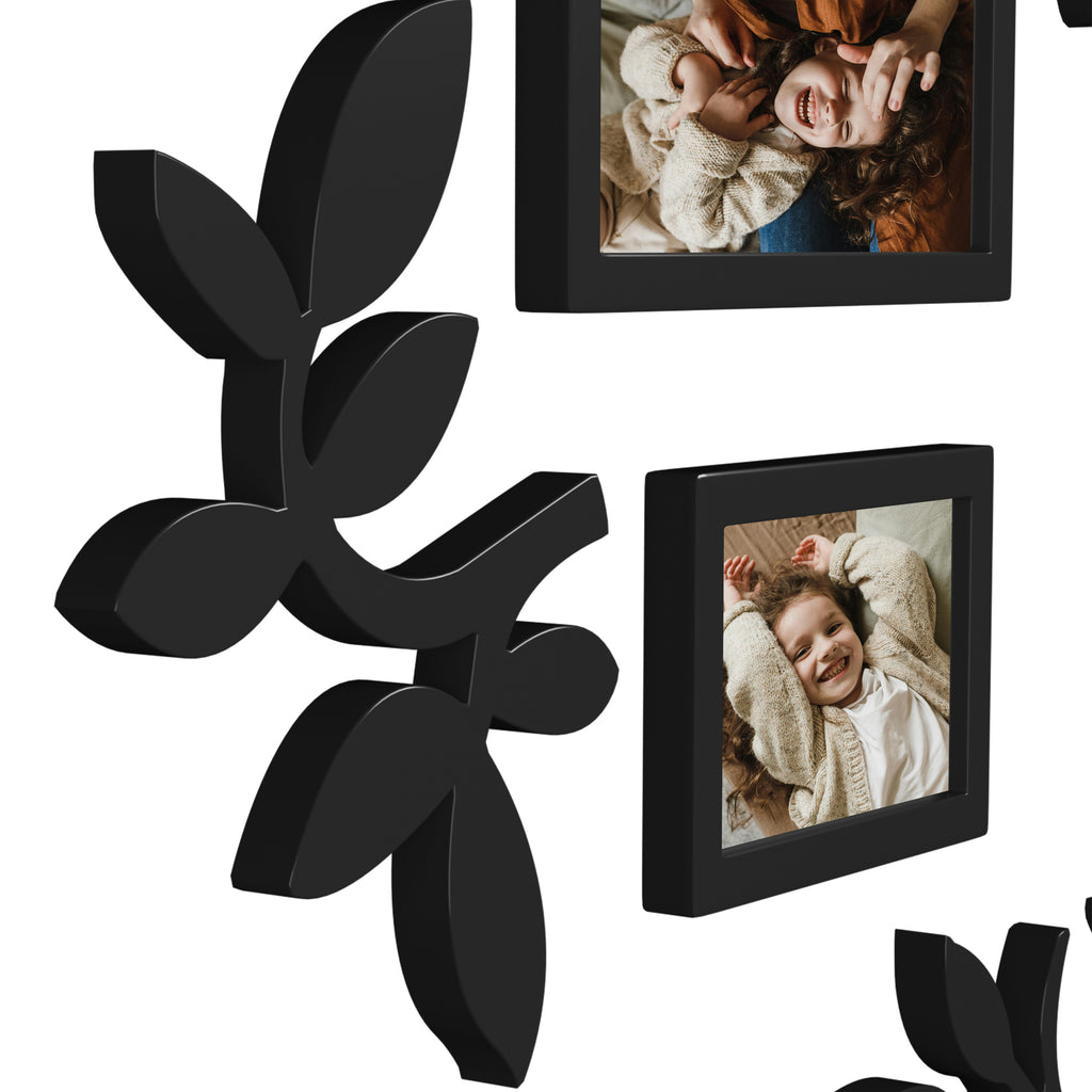 J.M.Deco 13 Pack Family Tree Photo Frame Collection with Lvory Mat Set Photo Size One 4''x4'' Five 4''x6'' Three 5''x7''  PVC-Wall Mounting Picture Frame for Home Living Room Bedroom 3D Design Black details
