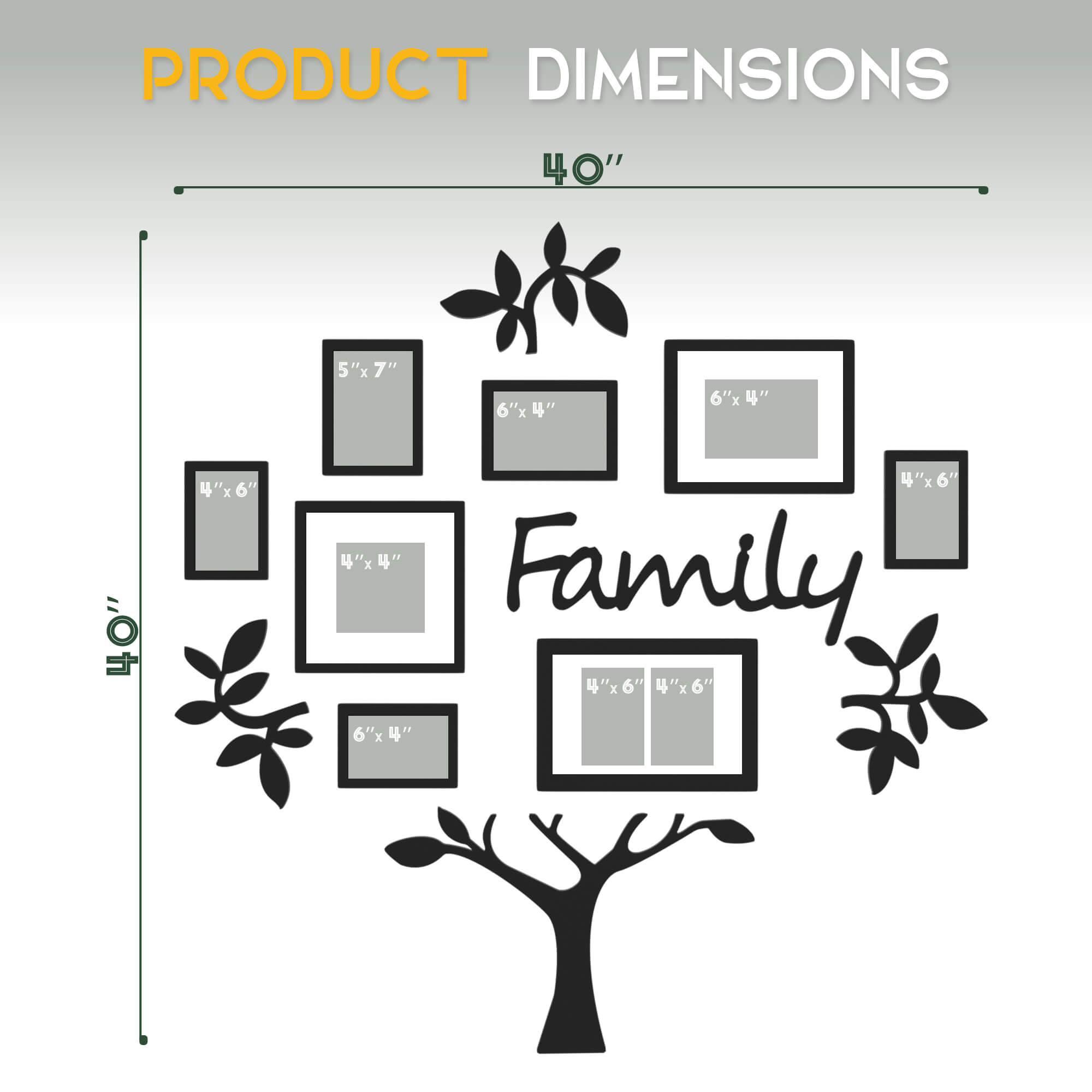 J.M.Deco 13-Pack Family Tree Photo Frame Set   3D Wall Display size