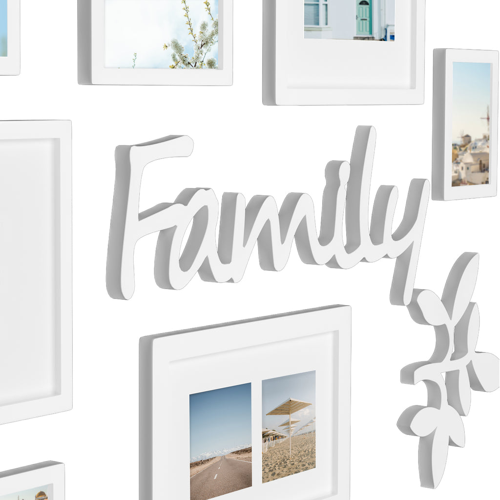 J.M.Deco 13 Pack Family Tree Photo Frame Collection with Lvory Mat Set Photo Size One 4''x4'' Five 4''x6'' Three 5''x7''  PVC-Wall Mounting Picture Frame for Home Living Room Bedroom 3D Design white details