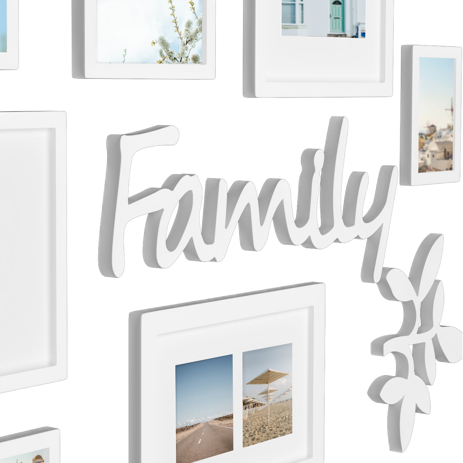 J.M.Deco 13 Pack Family Tree Photo Frame Collection with Lvory Mat Set Photo Size One 4''x4'' Five 4''x6'' Three 5''x7''  PVC-Wall Mounting Picture Frame for Home Living Room Bedroom 3D Design white details