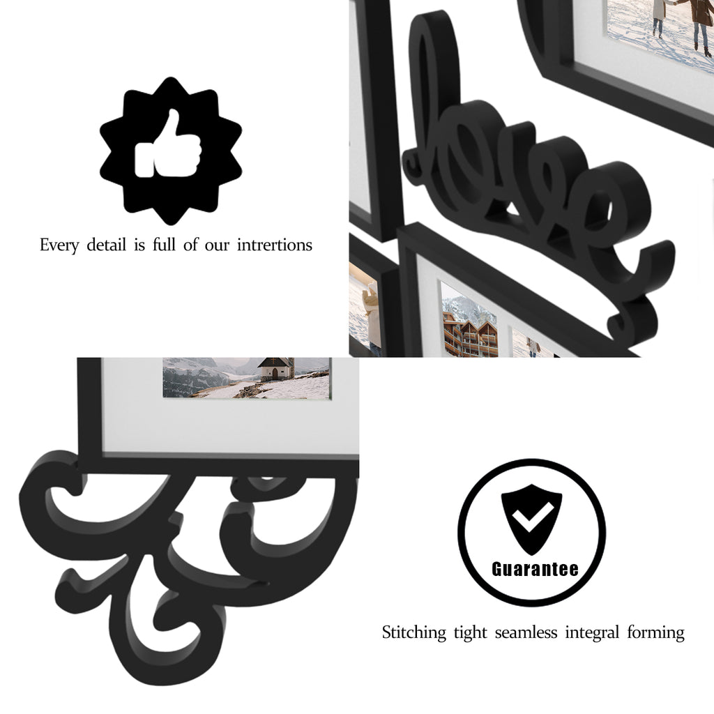J.M.Deco Picture Frame Collage Large Wall Hanging Photo Frames Elegant Heart Collage Frame Gifts for Family Friends 4x6 inch Home Wall Decor Gallery Display (Black -Heart Shape) details