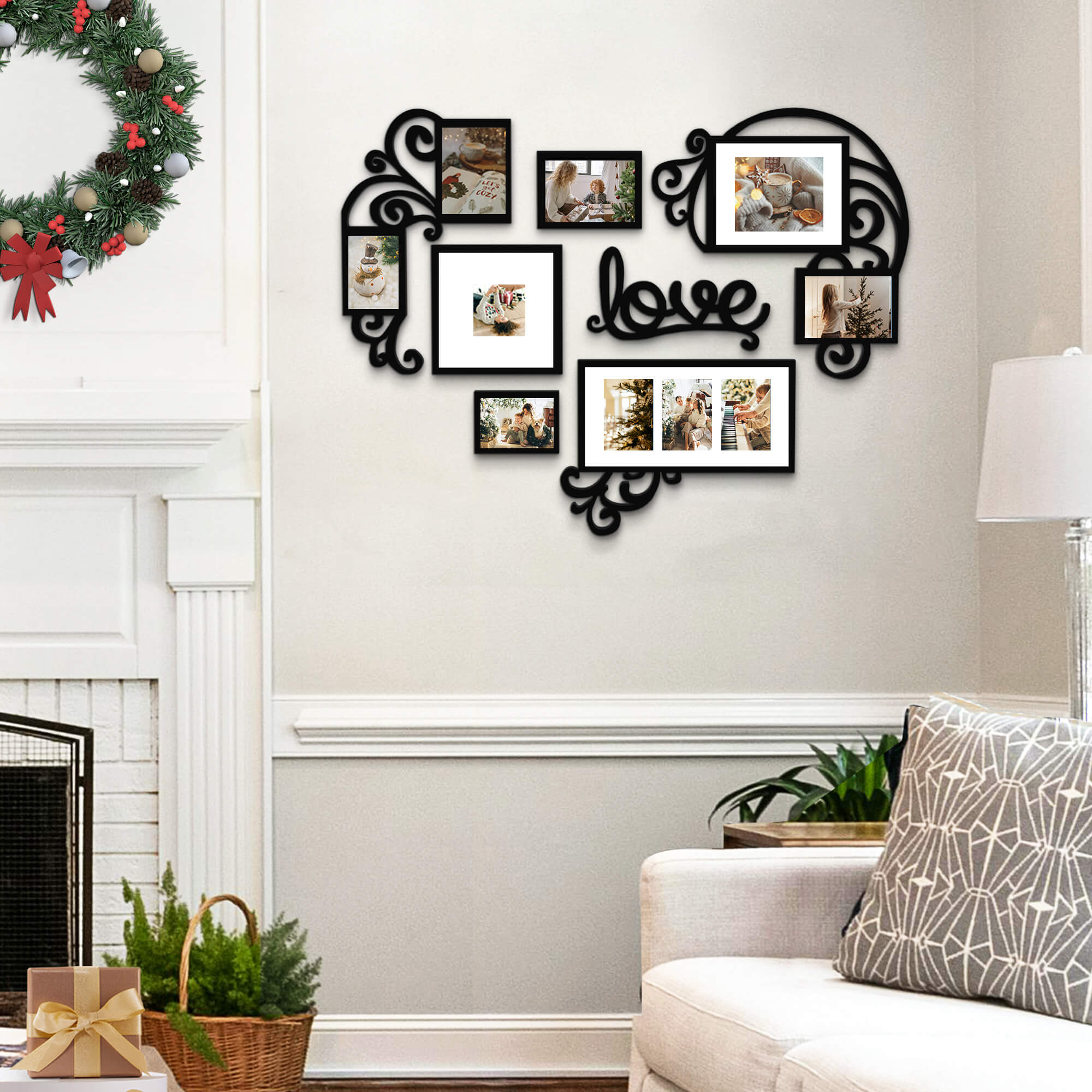 J.M.Deco 8-Opening Heart Collage Frame   4x6 Wall Photo Display  Black front