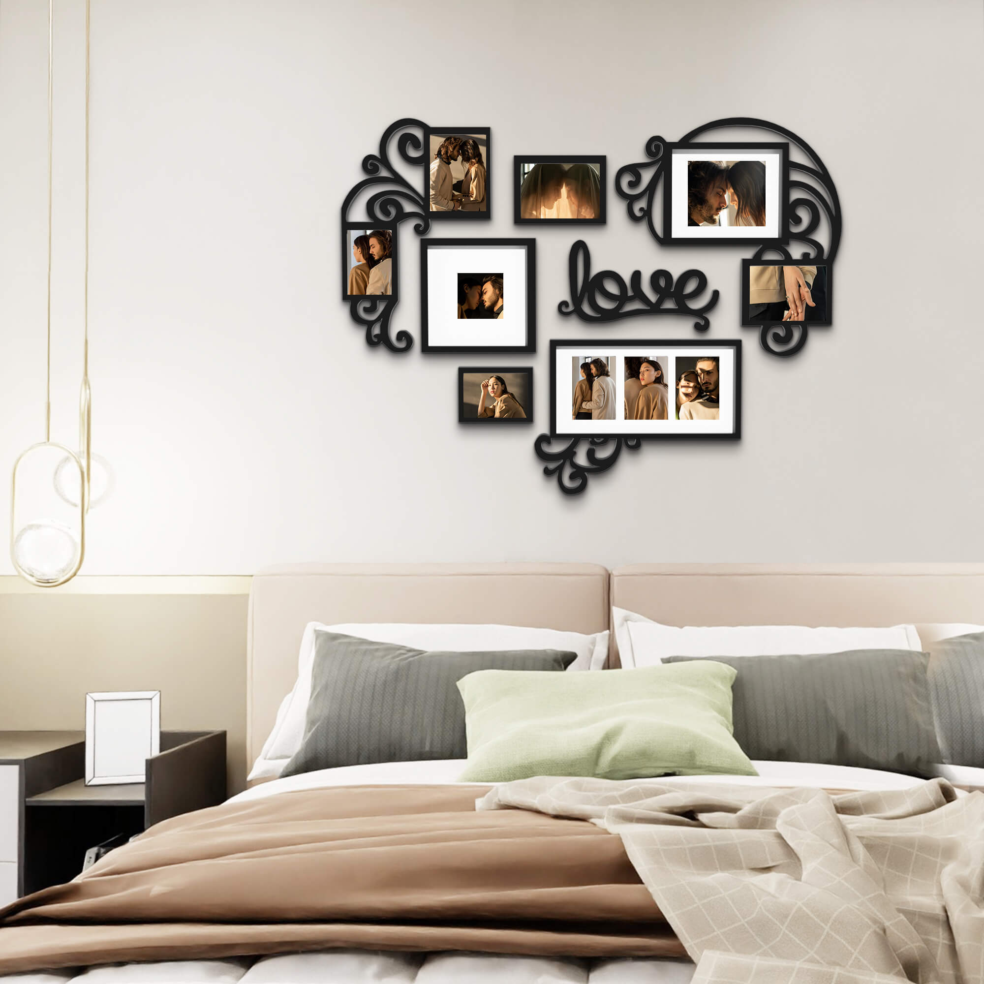 J.M.Deco 8-Opening Heart Collage Frame   4x6 Wall Photo Display  Black in the bedroom