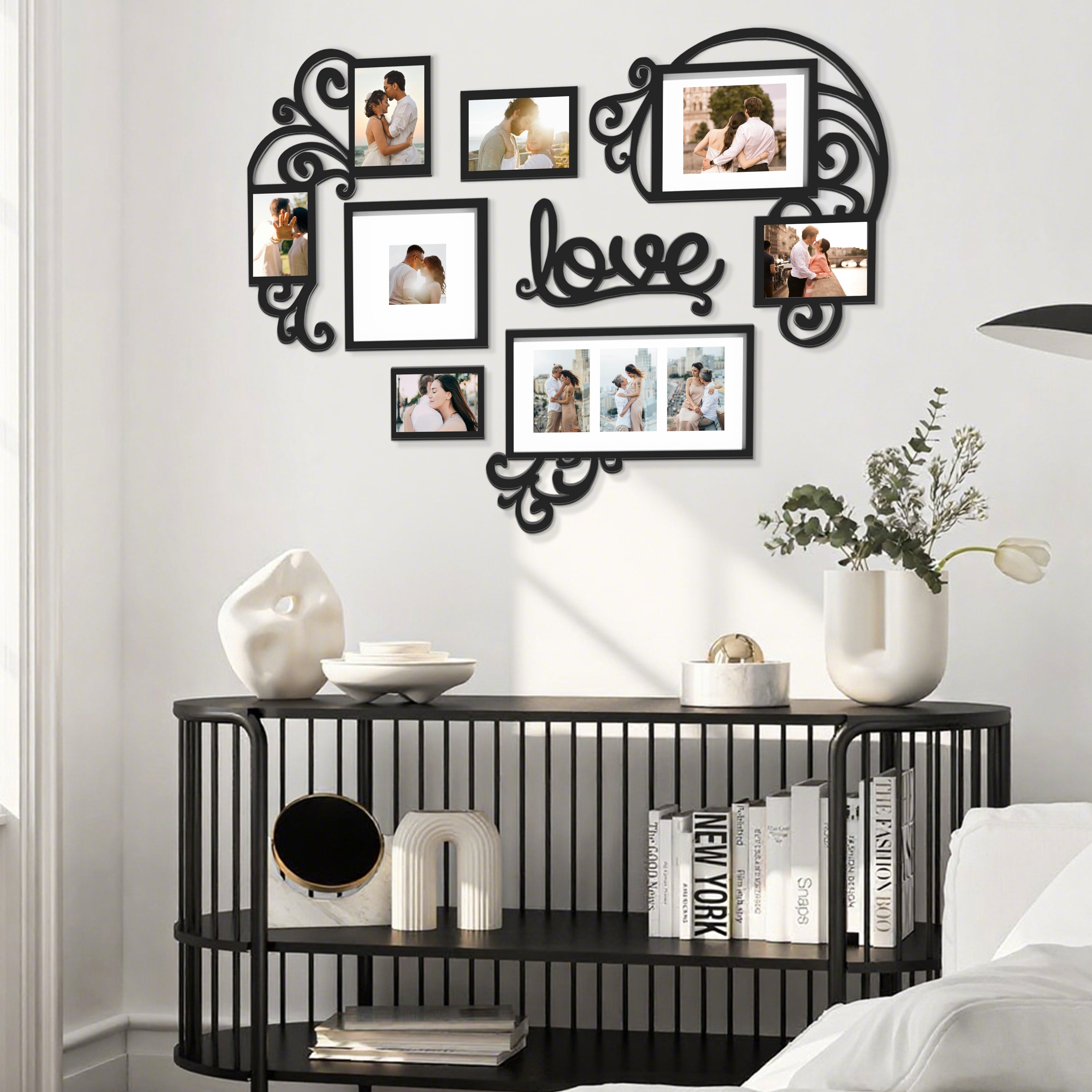 J.M.Deco Picture Frame Collage Large Wall Hanging Photo Frames Elegant Heart Collage Frame Gifts for Family Friends 4x6 inch Home Wall Decor Gallery Display (Black -Heart Shape) front