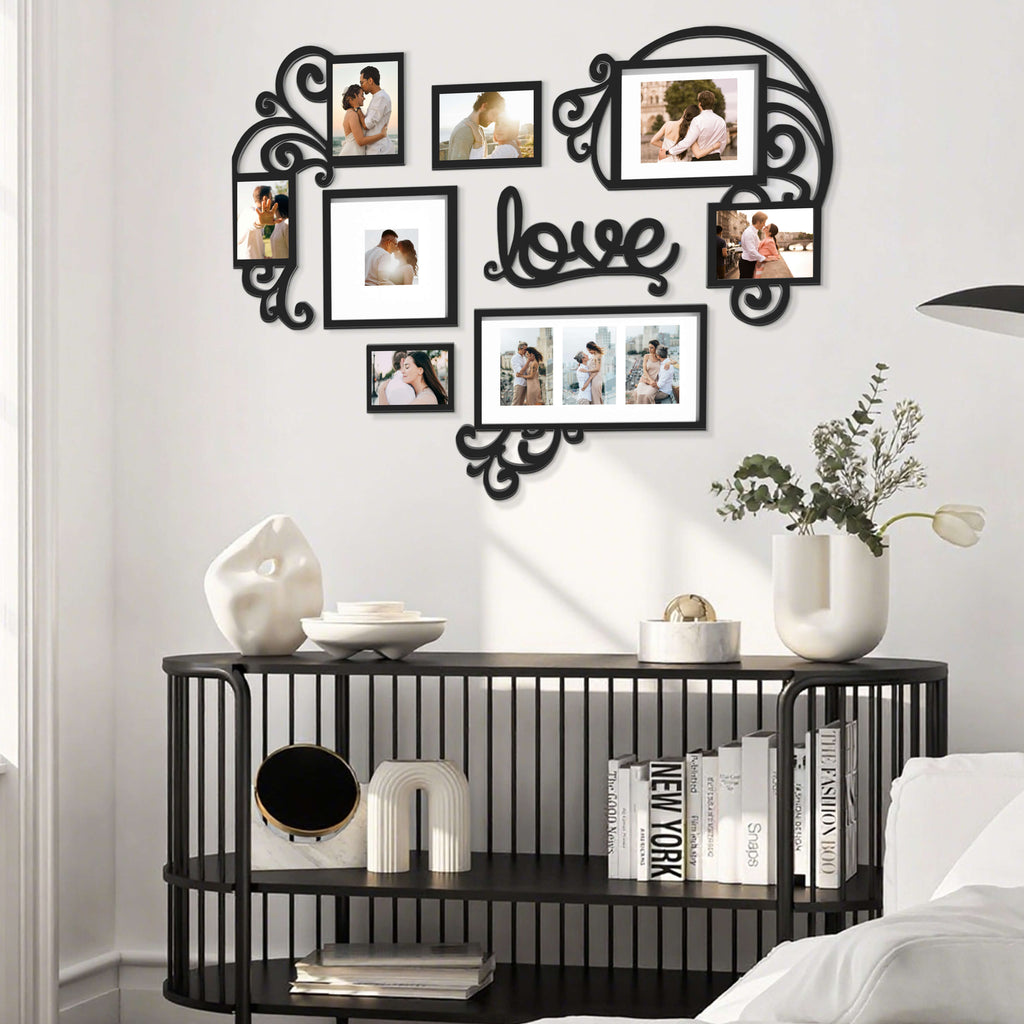 J.M.Deco 8-Opening Heart Collage Frame   4x6 Wall Photo Display  Black display