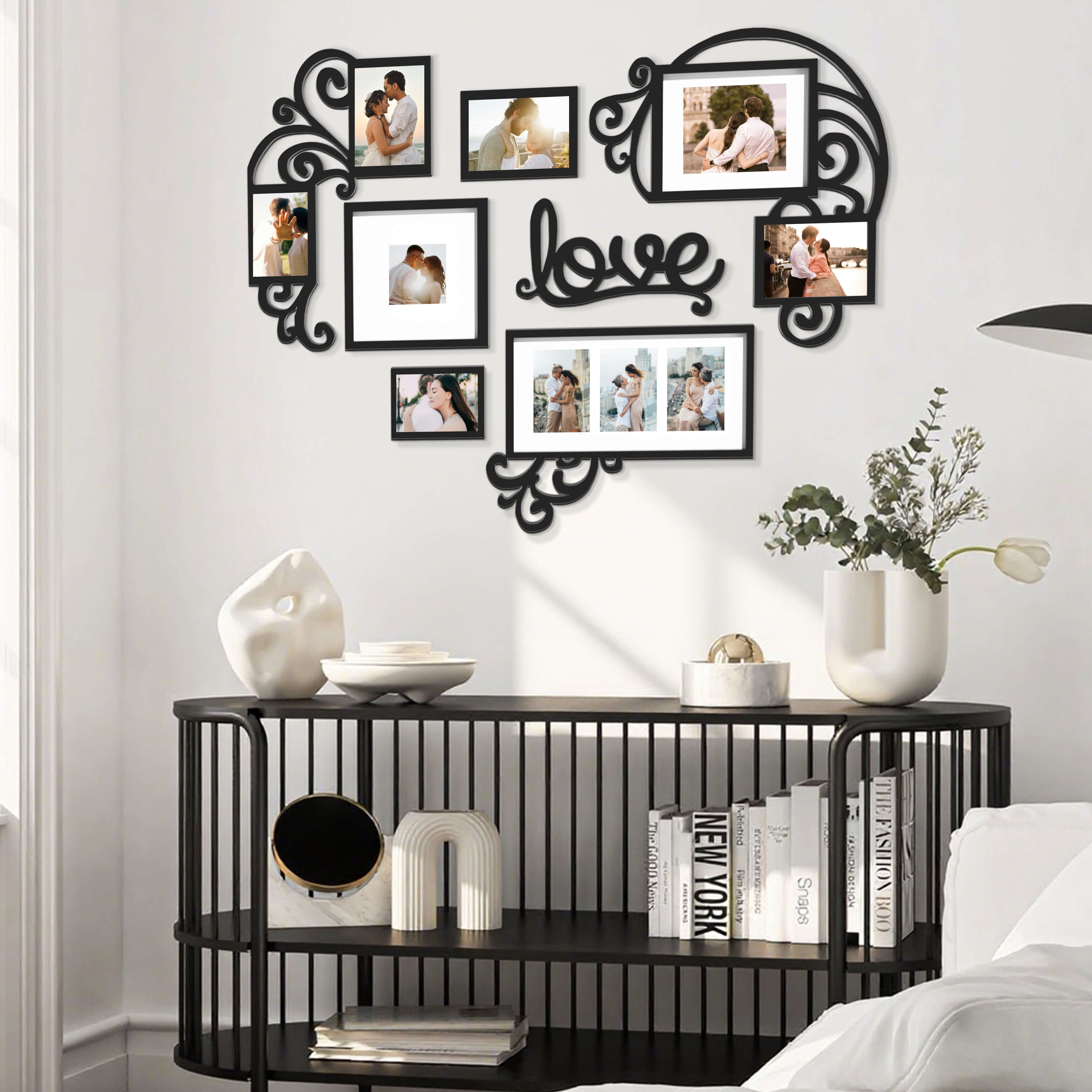 J.M.Deco 8-Opening Heart Collage Frame   4x6 Wall Photo Display  Black display