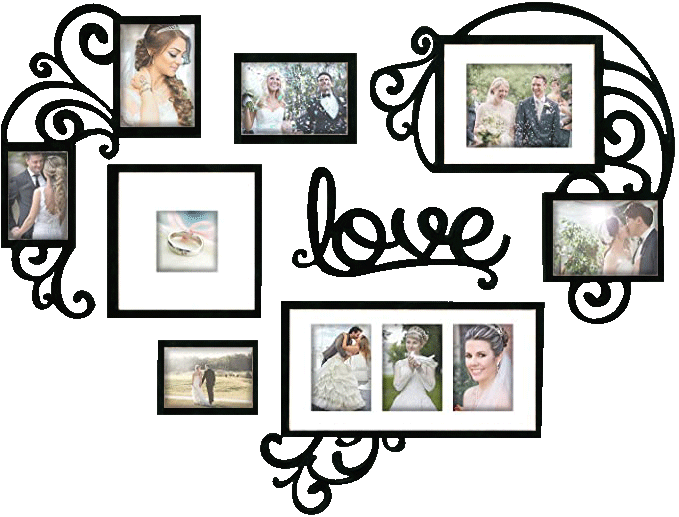 J.M.Deco Picture Frame Collage Large Wall Hanging Photo Frames Elegant Heart Collage Frame Gifts for Family Friends 4x6 inch Home Wall Decor Gallery Display (Black -Heart Shape) MAIN