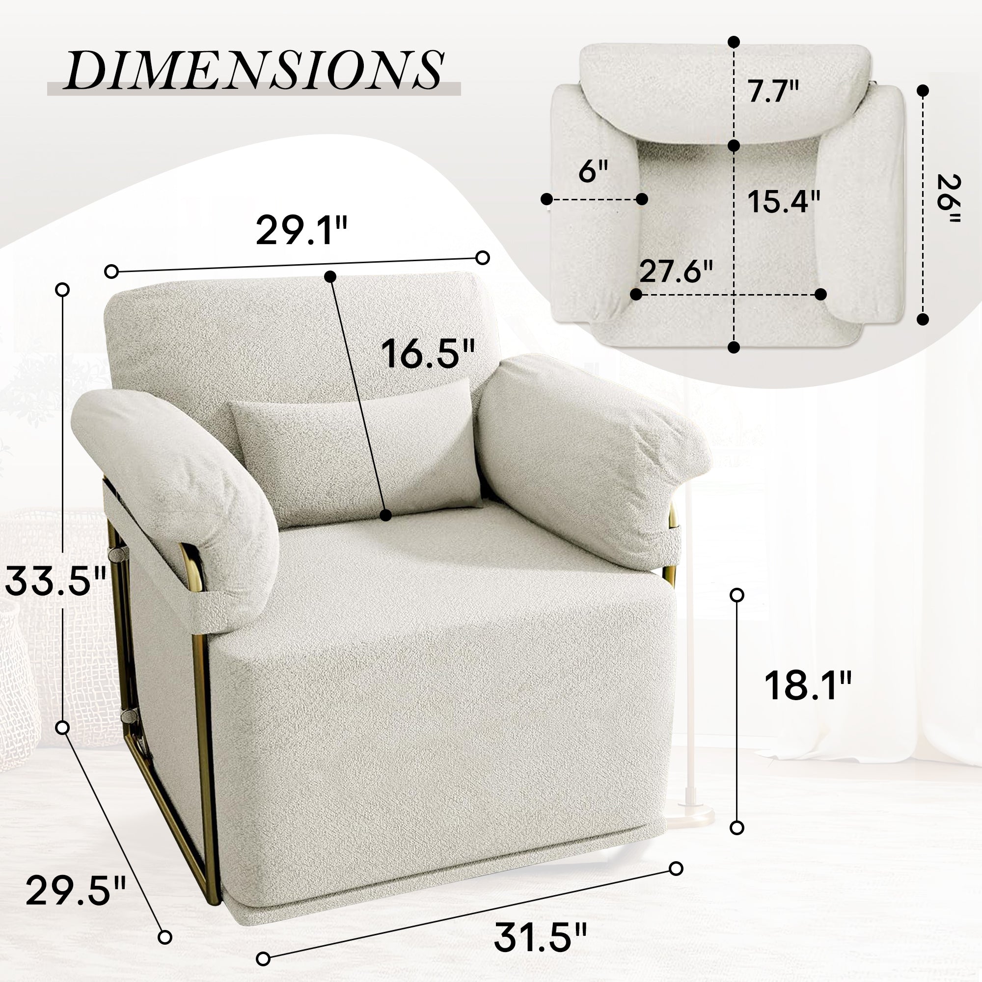 J.M.Deco Classic Square Swivel Recliner Chair  Armchair Manual Rocking Recliner- Upholstered Living Room Rocker for Living Room & Small Spaces size