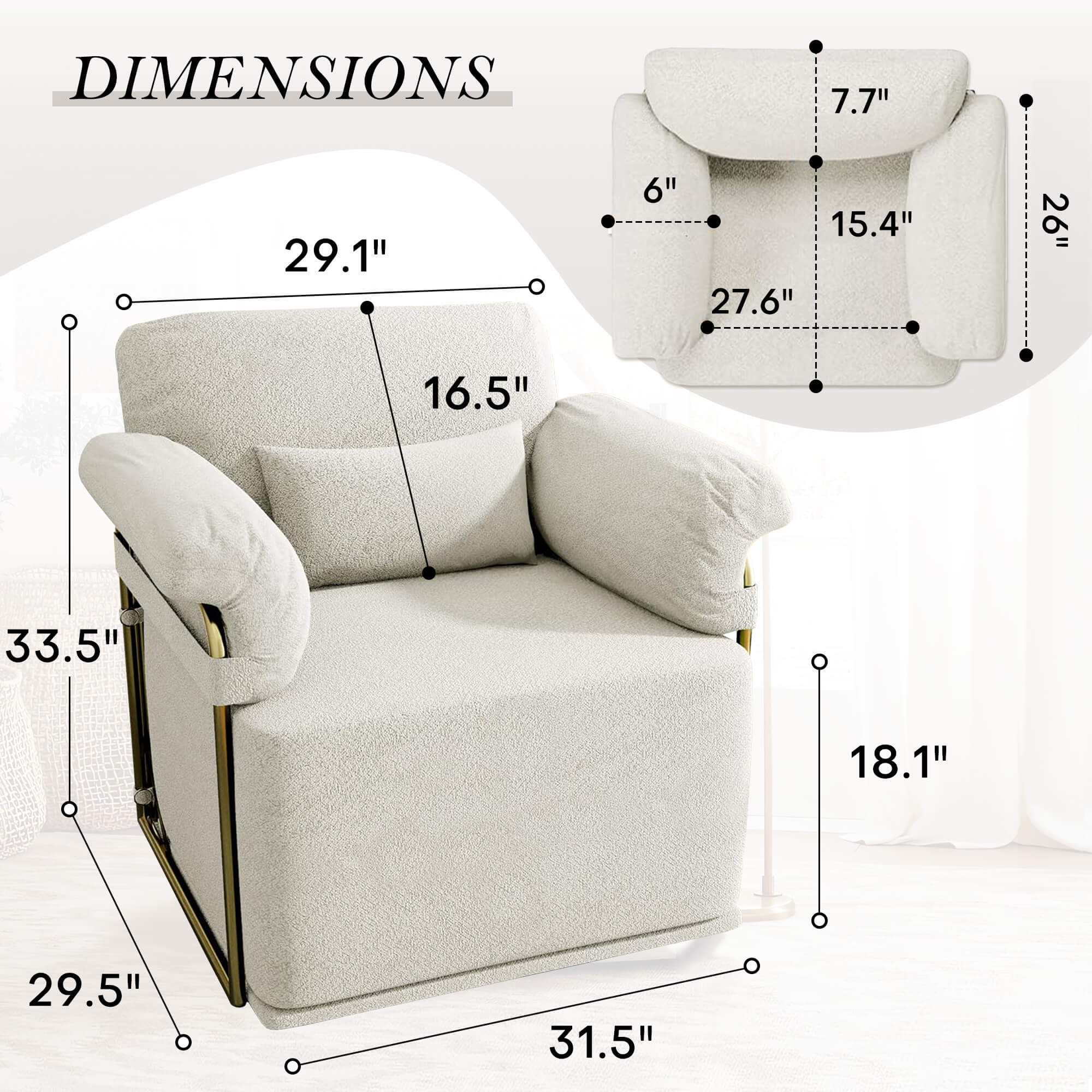 J.M.Deco 360° Swivel Rocking Recliner Chair  Upholstered Living Room Chair size