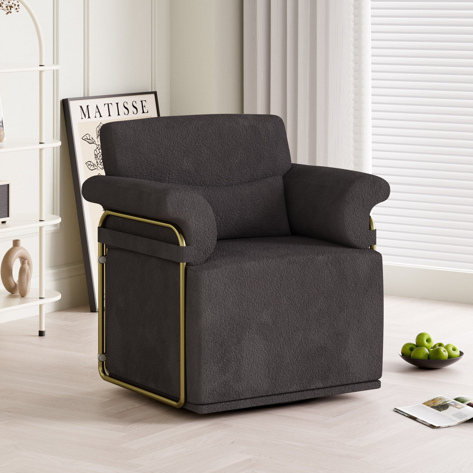 J.M.Deco Classic Square Swivel Recliner Chair  Armchair Manual Rocking Recliner- Upholstered Living Room Rocker for Living Room & Small Spaces black