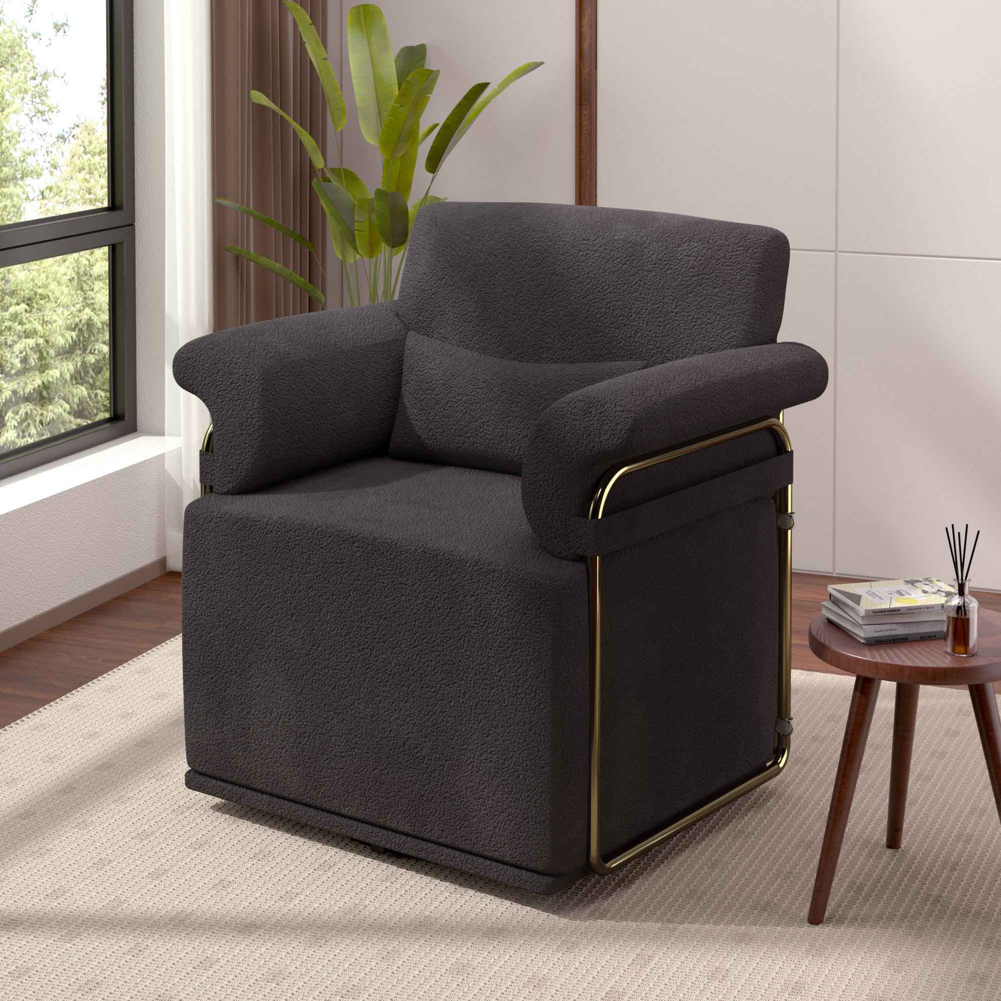 J.M.Deco Classic Square Swivel Recliner Chair  Armchair Manual Rocking Recliner- Upholstered Living Room Rocker for Living Room & Small Spaces black side