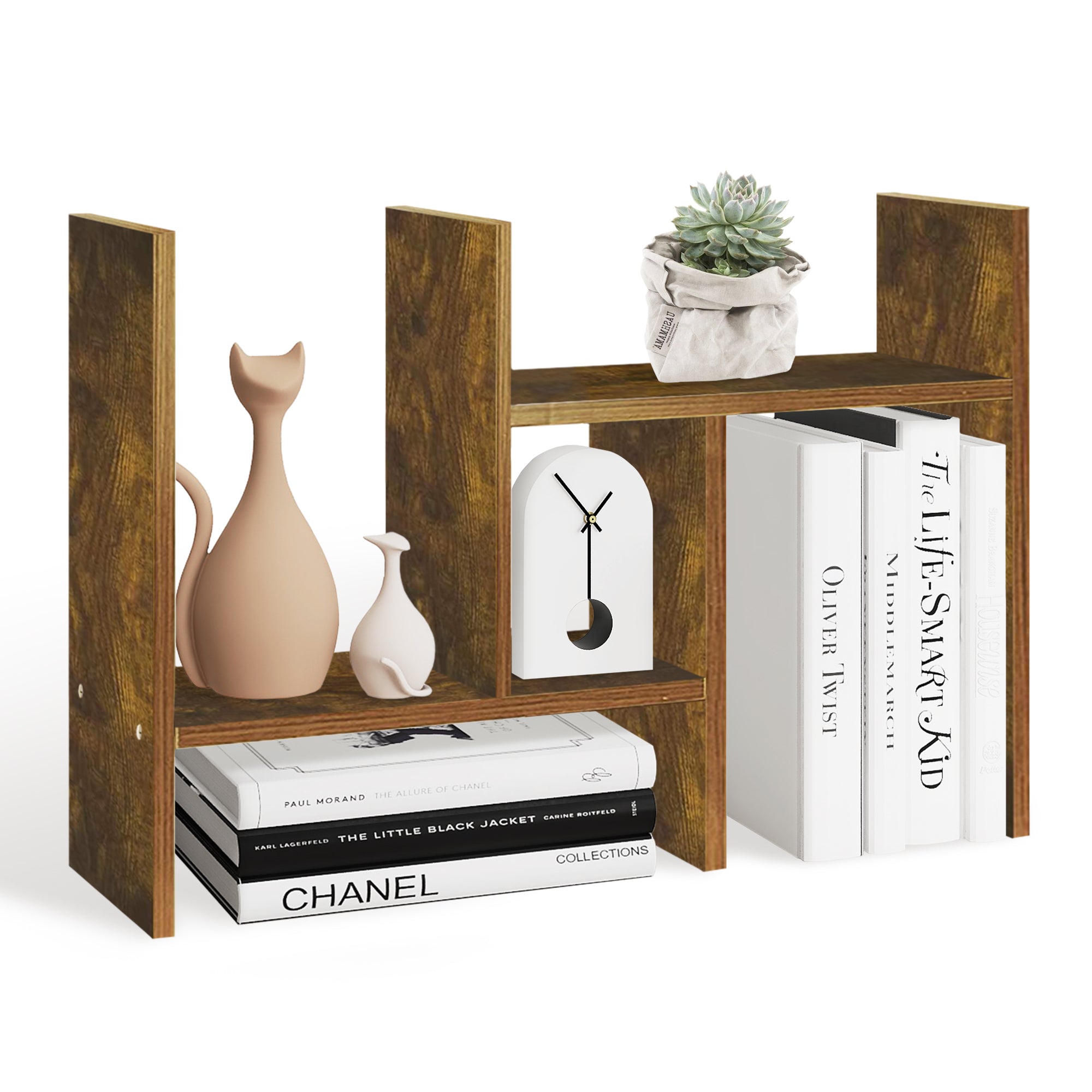J.M.Dco Adjustable Double H Shaped Natural Wood Desktop Organizer Shelf  Office Storage Stand front