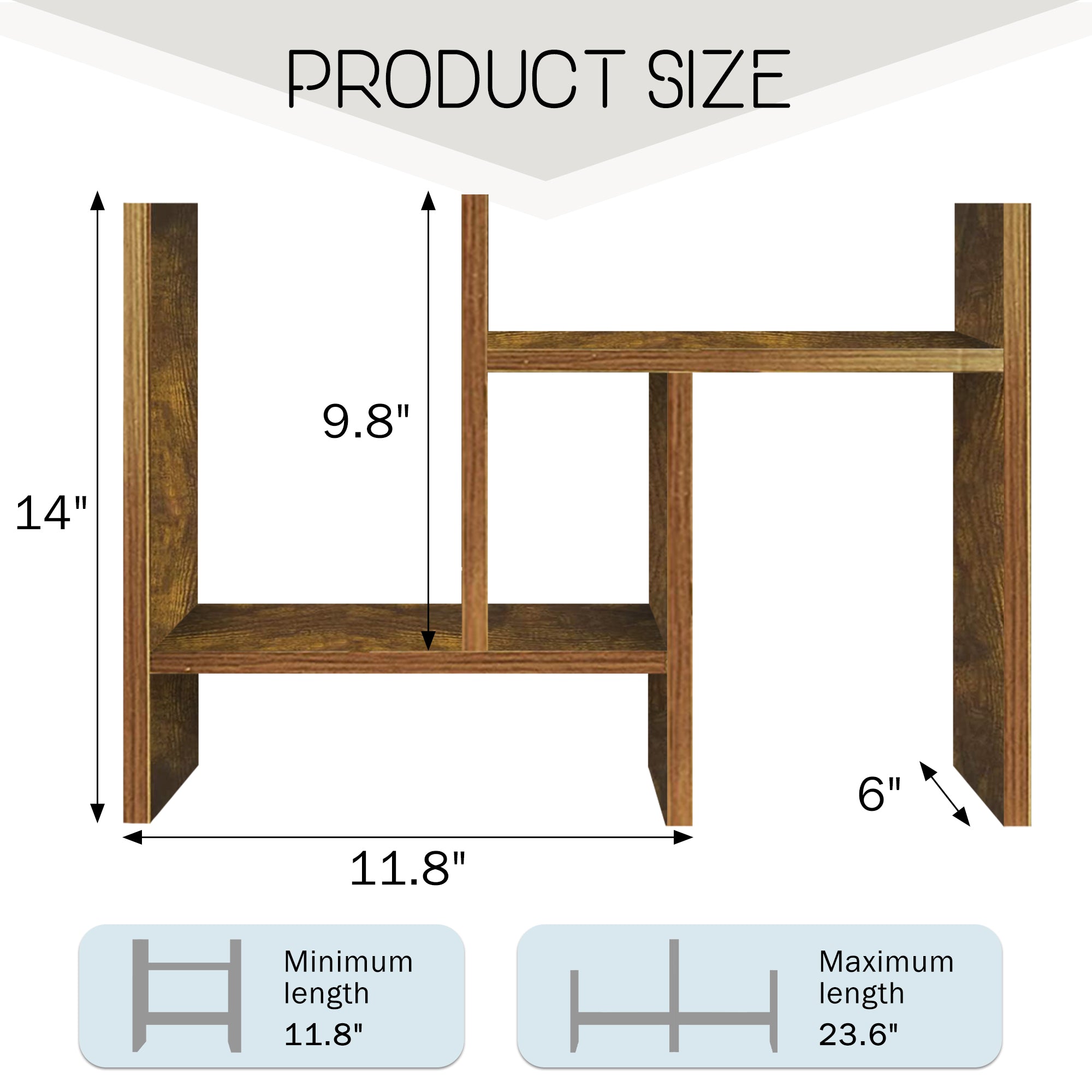 J.M.Dco Adjustable Double H Shaped Natural Wood Desktop Organizer Shelf  Office Storage Stand dmensions