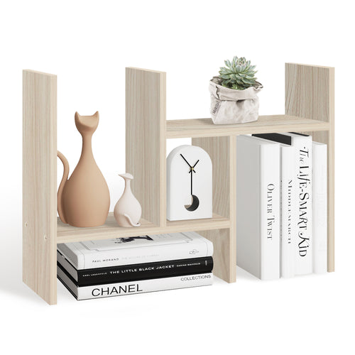 J.M.Dco Adjustable Double H Shaped Natural Wood Desktop Organizer Shelf  Office Storage Stand white wood tone