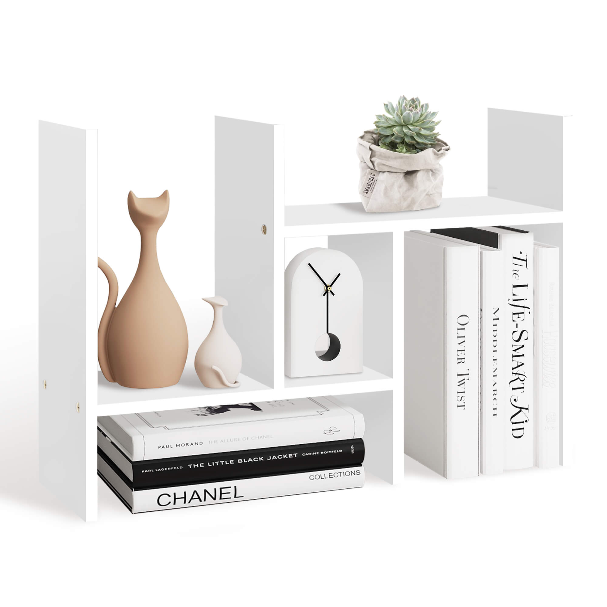 J.M.Deco Adjustable H-Shape Wood Desktop Organizer Shelf white side