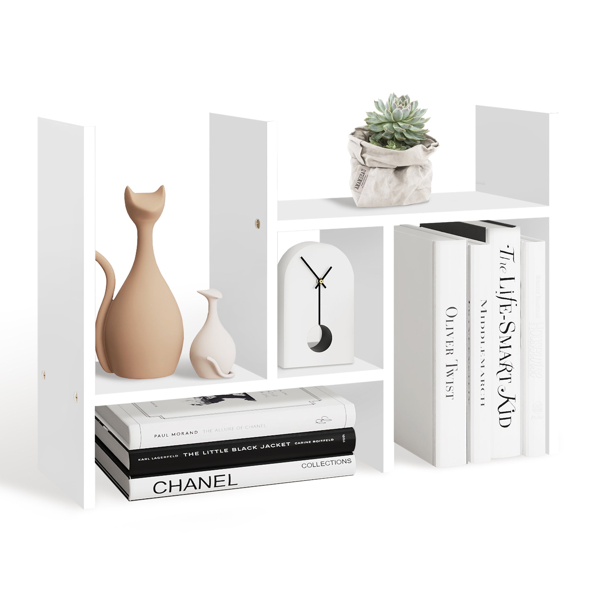 J.M.Dco Adjustable Double H Shaped Natural Wood Desktop Organizer Shelf  Office Storage Stand white 