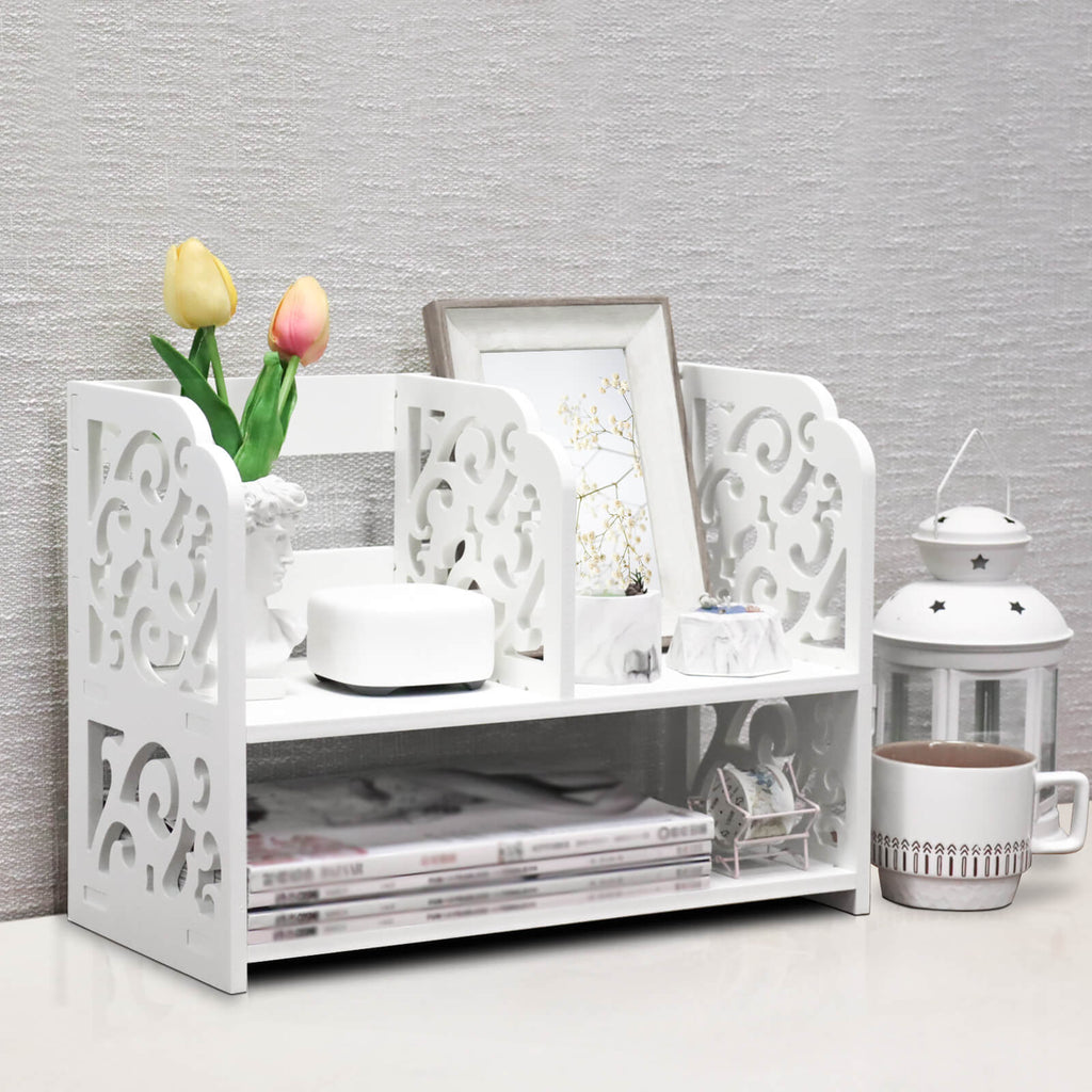 J.M.Deco Vintage Hollow Desktop Organizer   WPC White Desk Shelf Rack DISPLAY