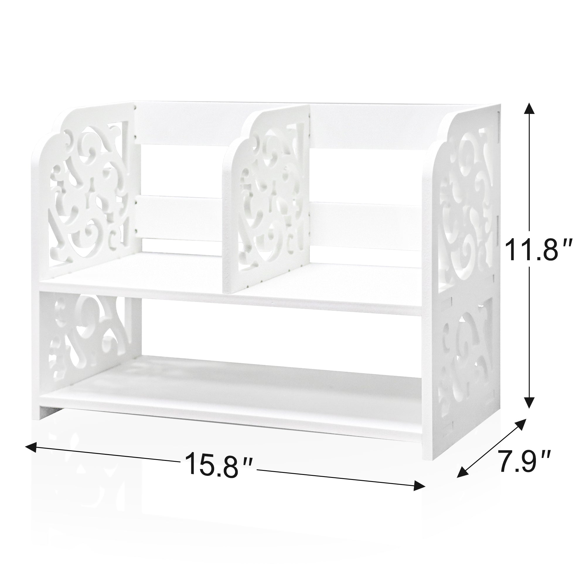 J.M.Deco Desktop Organizer  Hollow Pattern Vintage Desk Storage Rack Cup Storage Rack White Desktop Shelf Organizer for Home Office Desk Furniture size