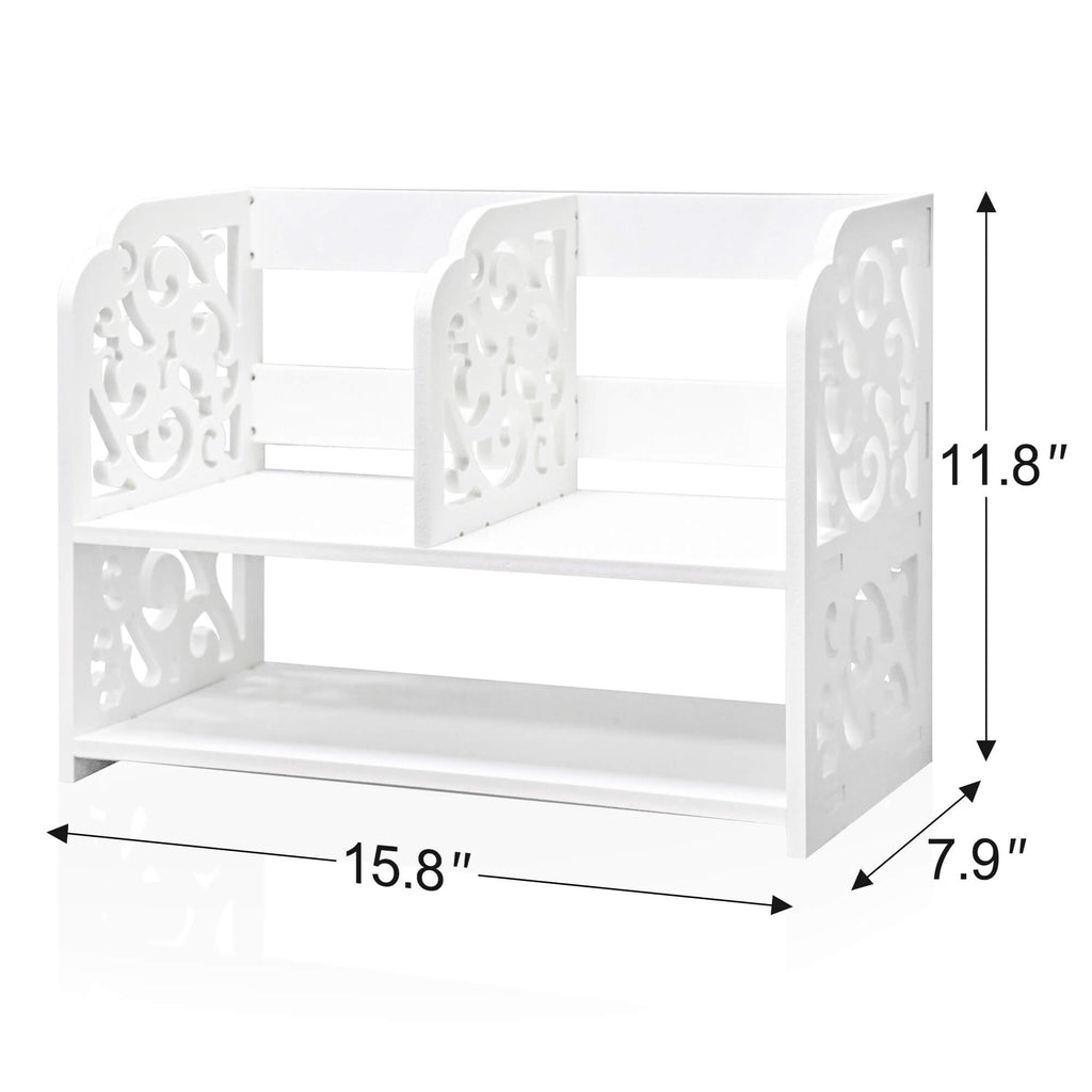 J.M.Deco Vintage Hollow Desktop Organizer   WPC White Desk Shelf Rack size