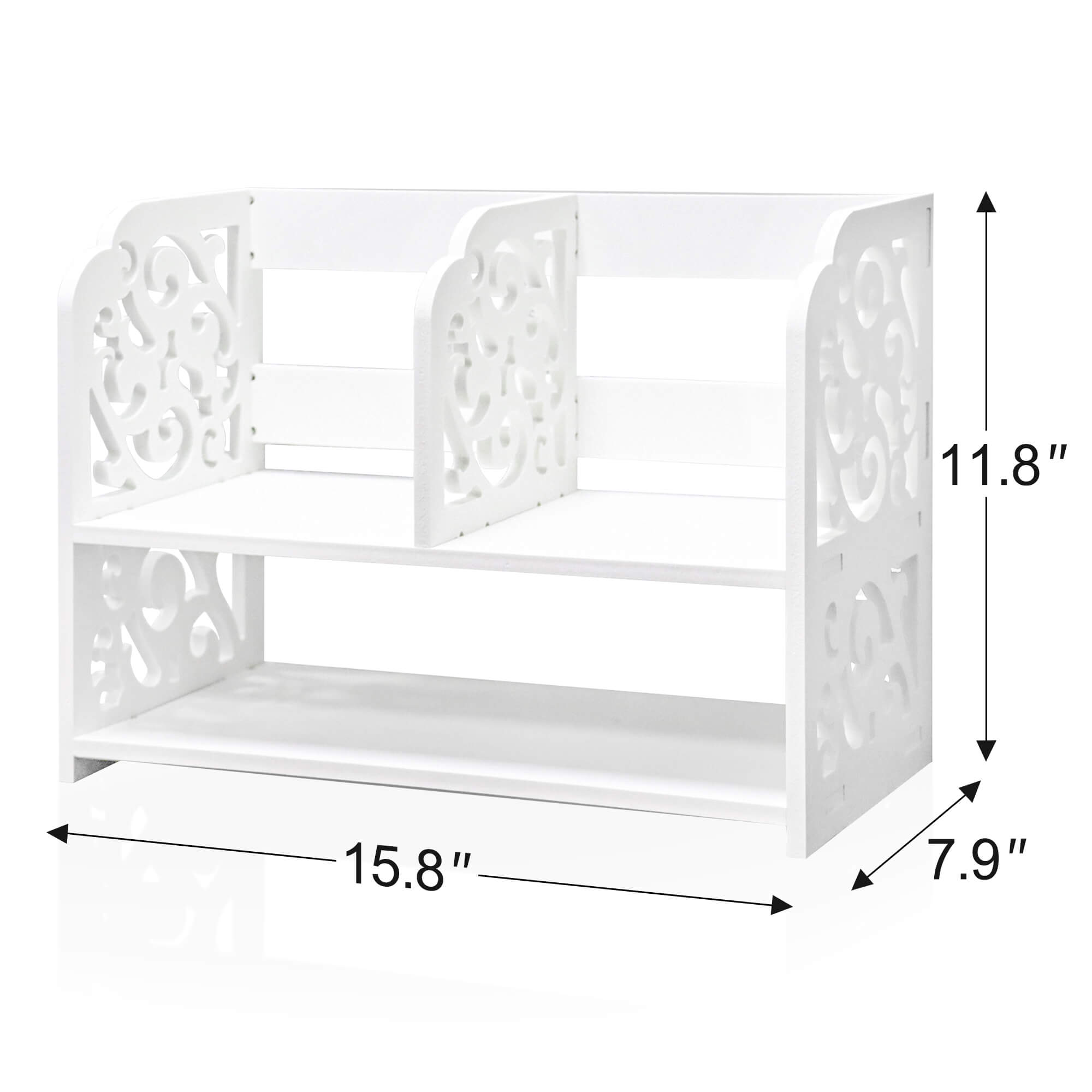 J.M.Deco Vintage Hollow Desktop Organizer   WPC White Desk Shelf Rack size
