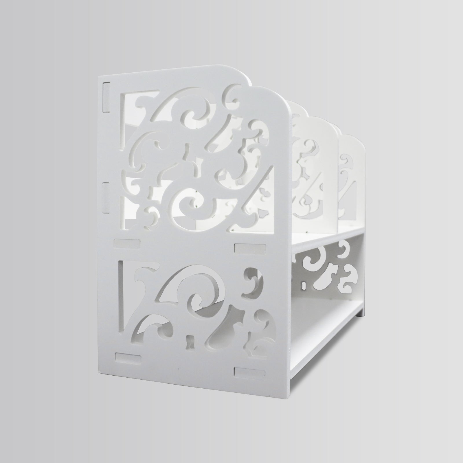 J.M.Deco Desktop Organizer  Hollow Pattern Vintage Desk Storage Rack Cup Storage Rack White Desktop Shelf Organizer for Home Office Desk Furniture side