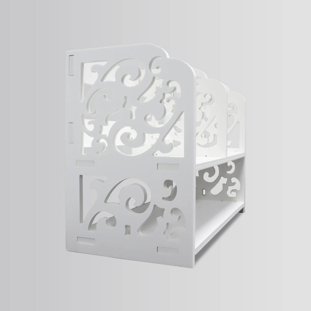 J.M.Deco Vintage Hollow Desktop Organizer   WPC White Desk Shelf Rack side
