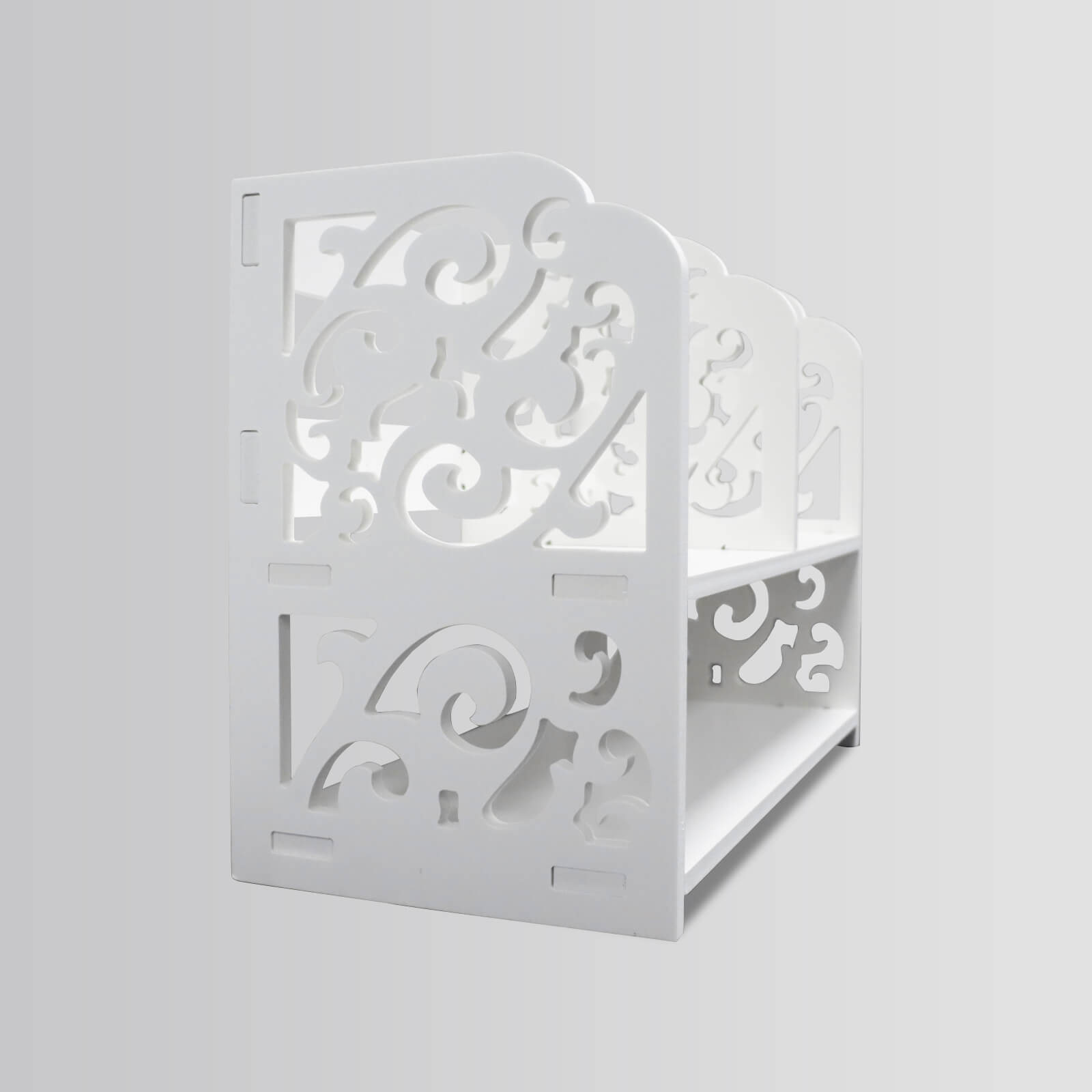 J.M.Deco Vintage Hollow Desktop Organizer   WPC White Desk Shelf Rack side
