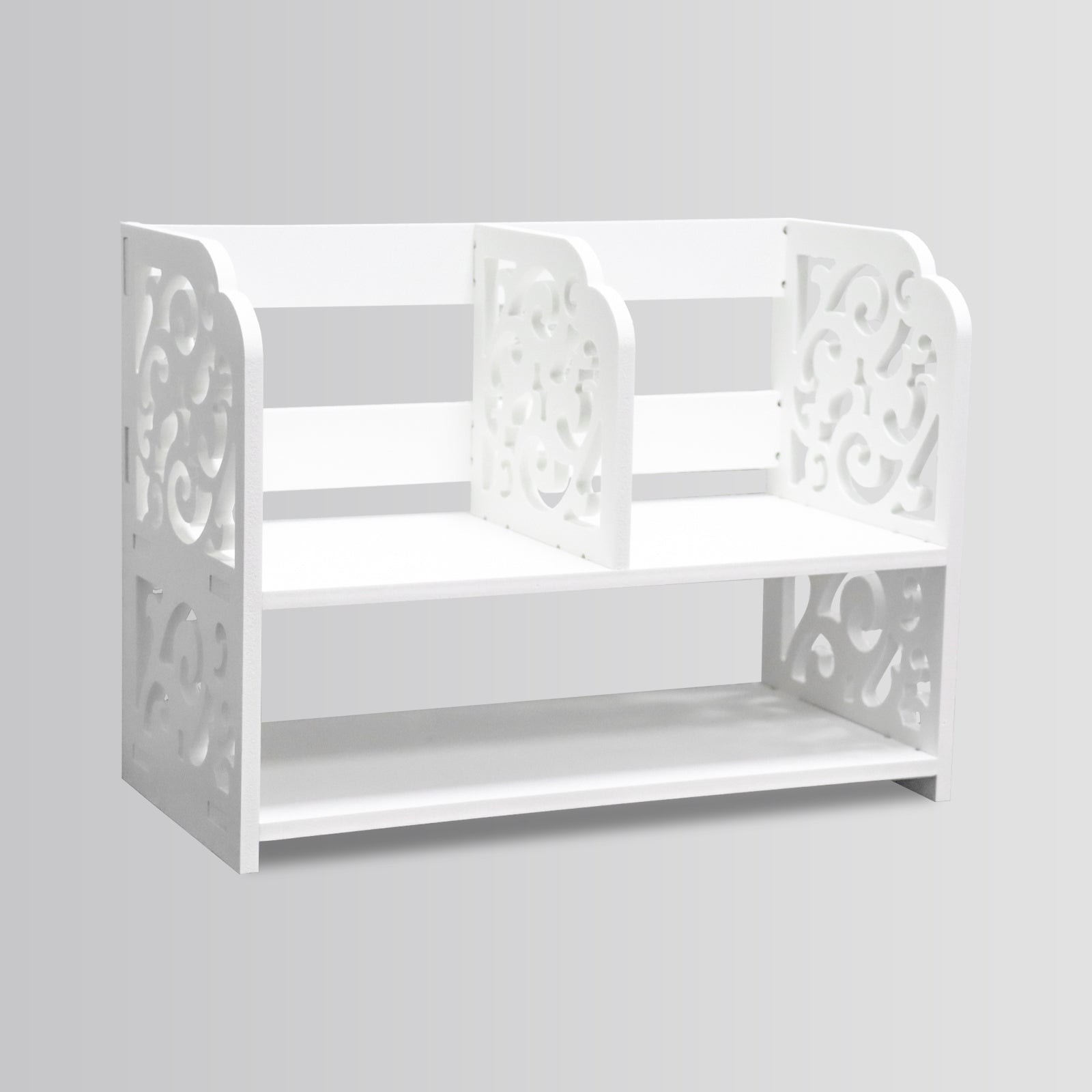 J.M.Deco Desktop Organizer  Hollow Pattern Vintage Desk Storage Rack Cup Storage Rack White Desktop Shelf Organizer for Home Office Desk Furniture front
