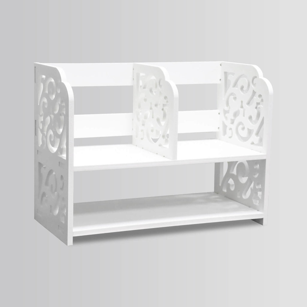 J.M.Deco Vintage Hollow Desktop Organizer   WPC White Desk Shelf Rack front