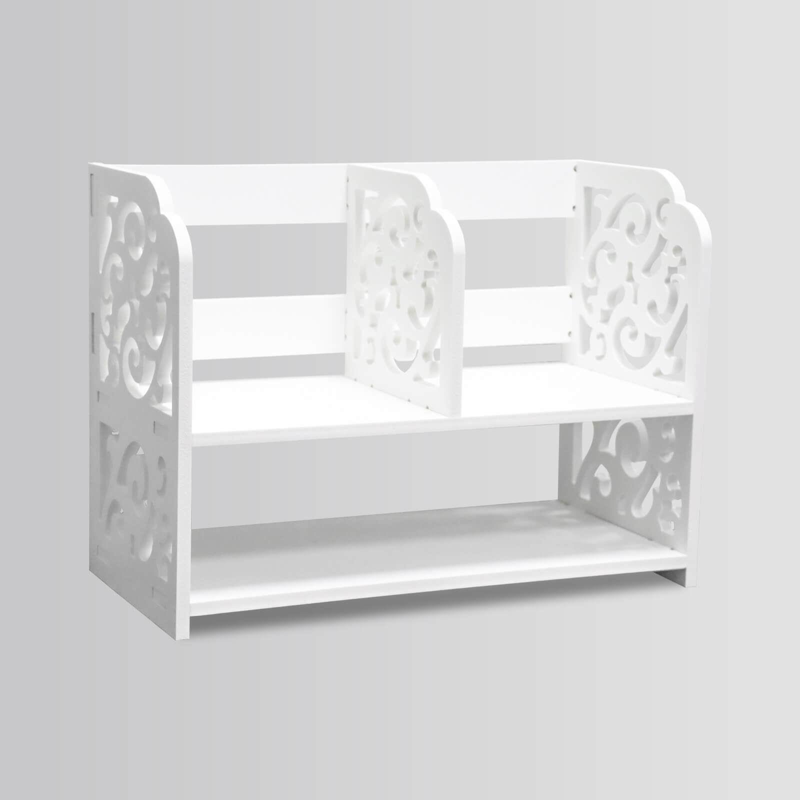 J.M.Deco Vintage Hollow Desktop Organizer   WPC White Desk Shelf Rack front