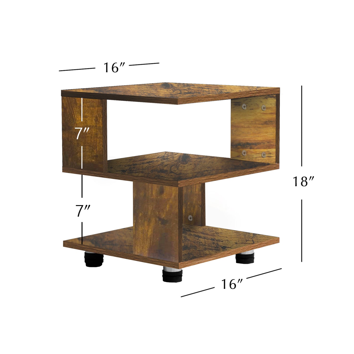 J.M.Deco BROWN & BEIGE Nightstand Japanese Tatami Style Small End Table 2 Tiers Sofa Side Table for Livingroom  Rectangle Hollow Design Night Stand Storage Rustic Bedside Table for Bedroom dimensions