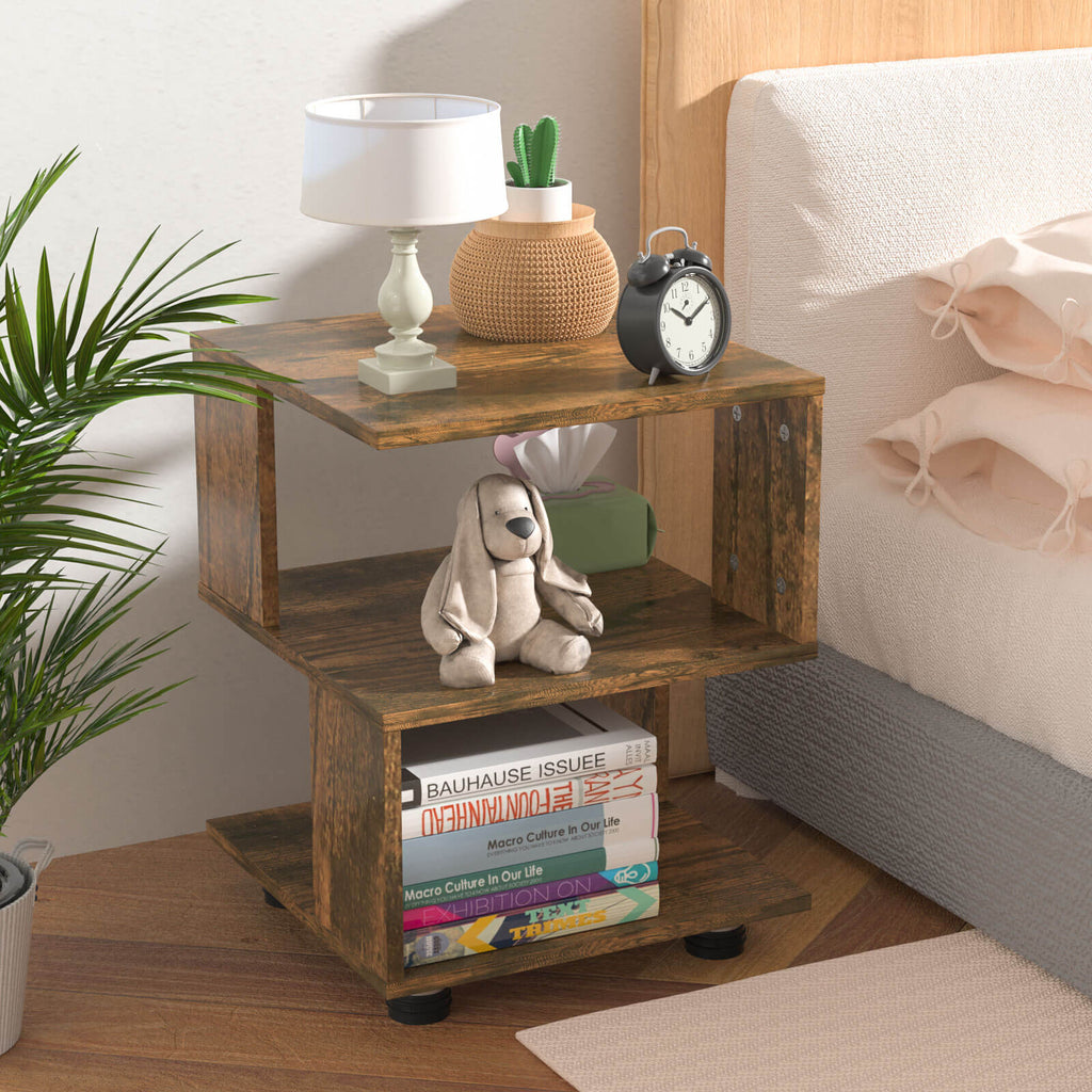 J.M.Deco Nightstand   2-Tier Paulownia Wood Side Table brown front