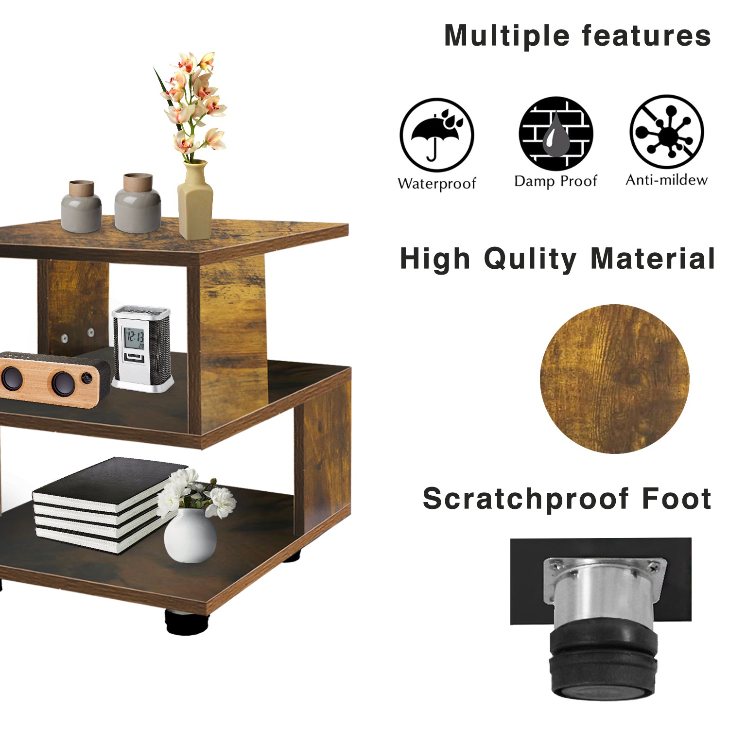 J.M.Deco BROWN & BEIGE Nightstand Japanese Tatami Style Small End Table 2 Tiers Sofa Side Table for Livingroom  Rectangle Hollow Design Night Stand Storage Rustic Bedside Table for Bedroom advantages