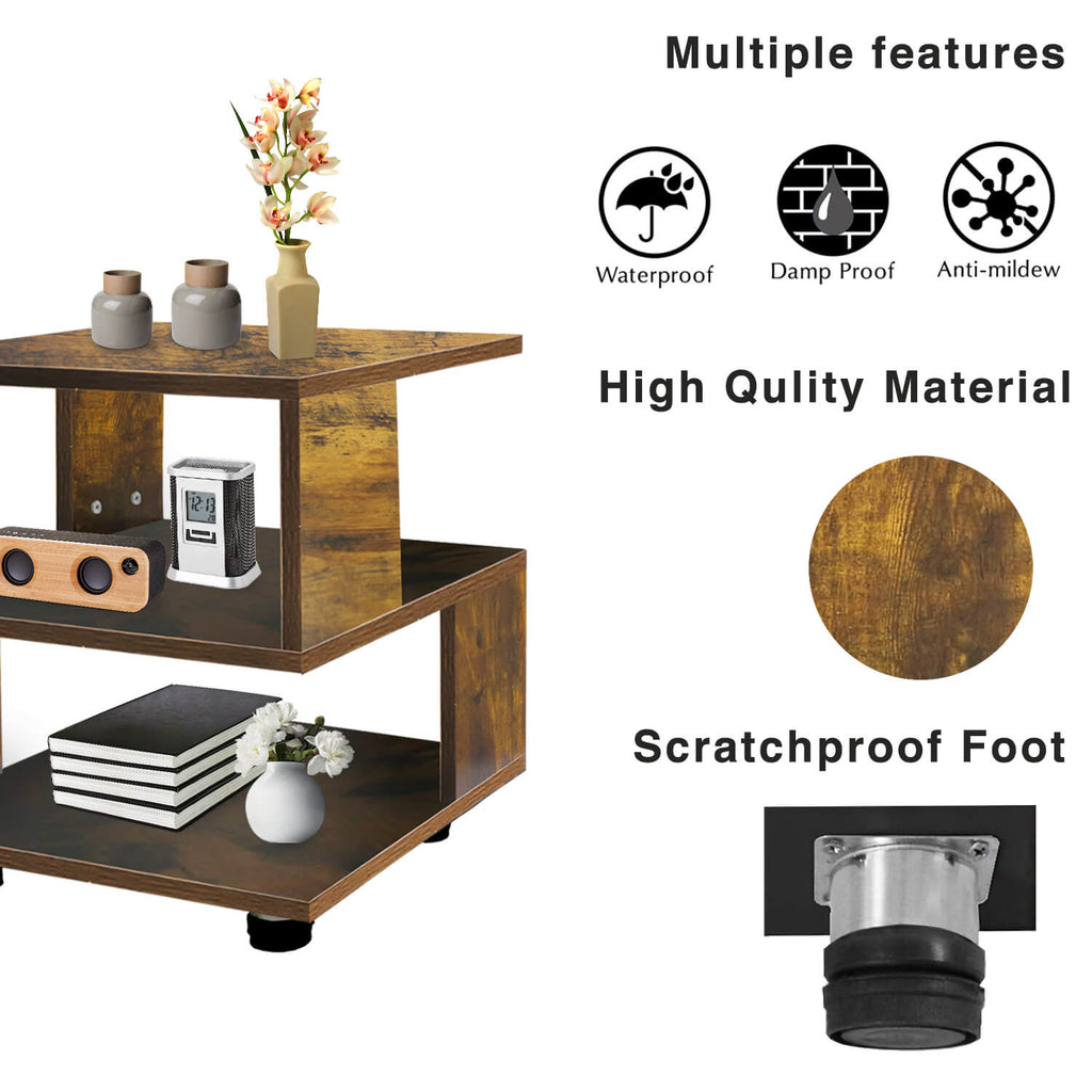 J.M.Deco Nightstand   2-Tier Paulownia Wood Side Table details