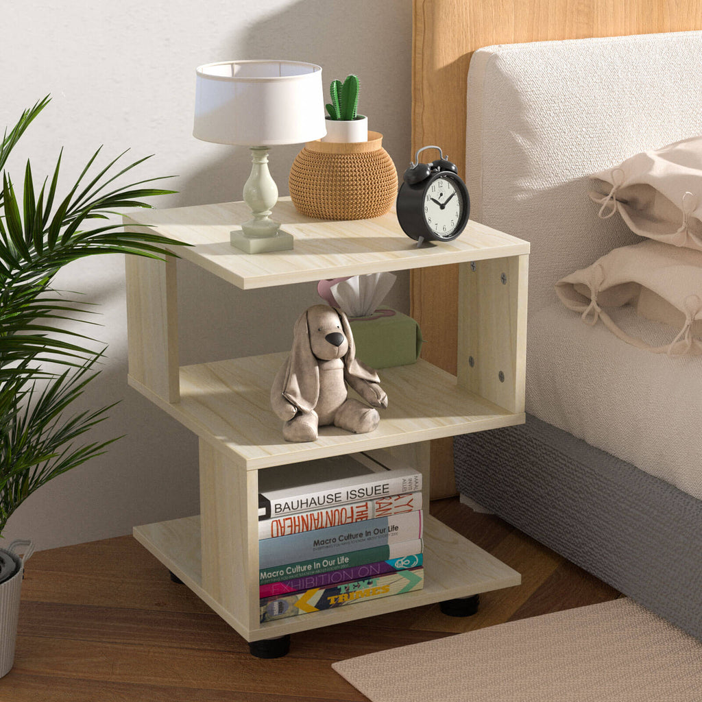 J.M.Deco Nightstand   2-Tier Paulownia Wood Side Table beige front