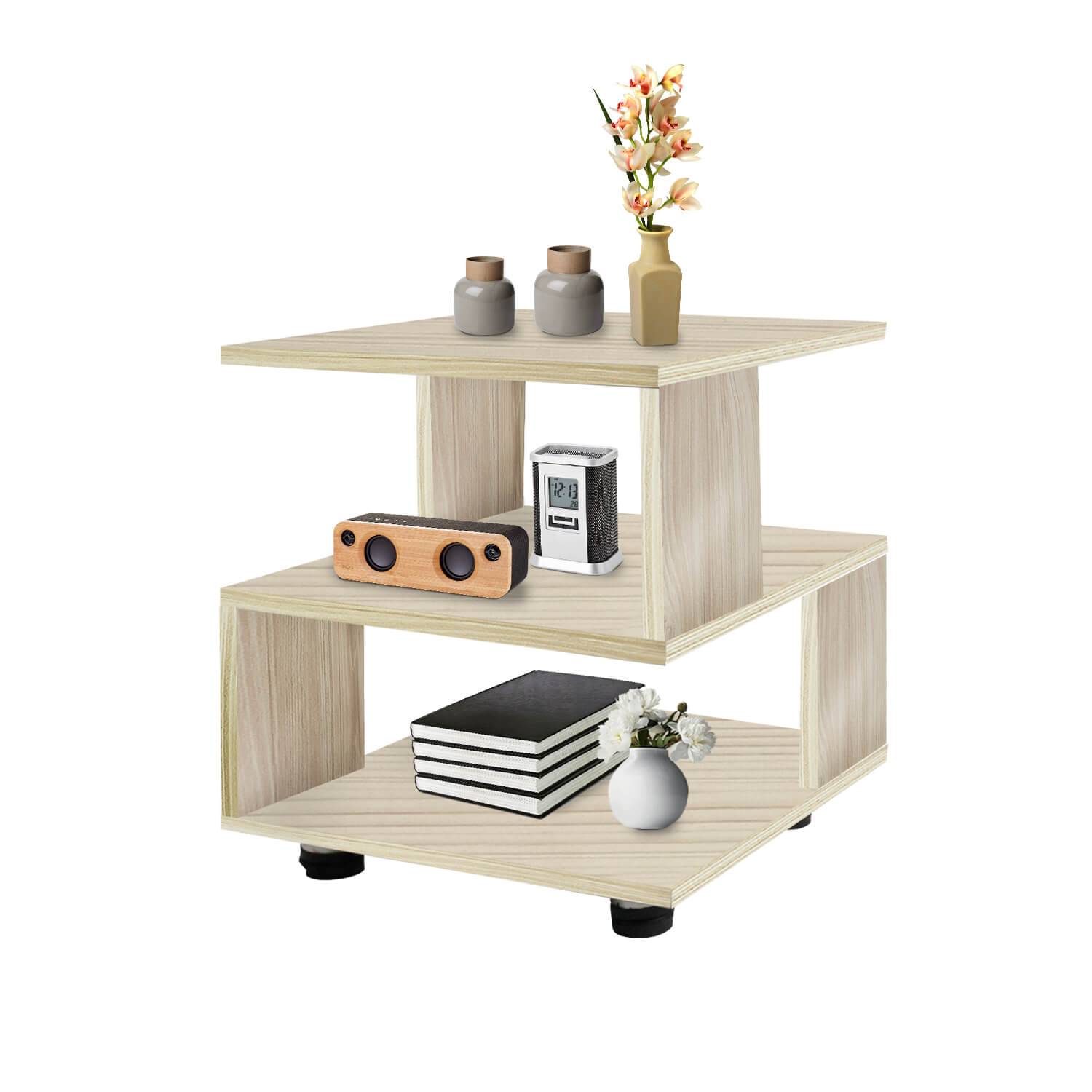 J.M.Deco Nightstand   2-Tier Paulownia Wood Side Table main