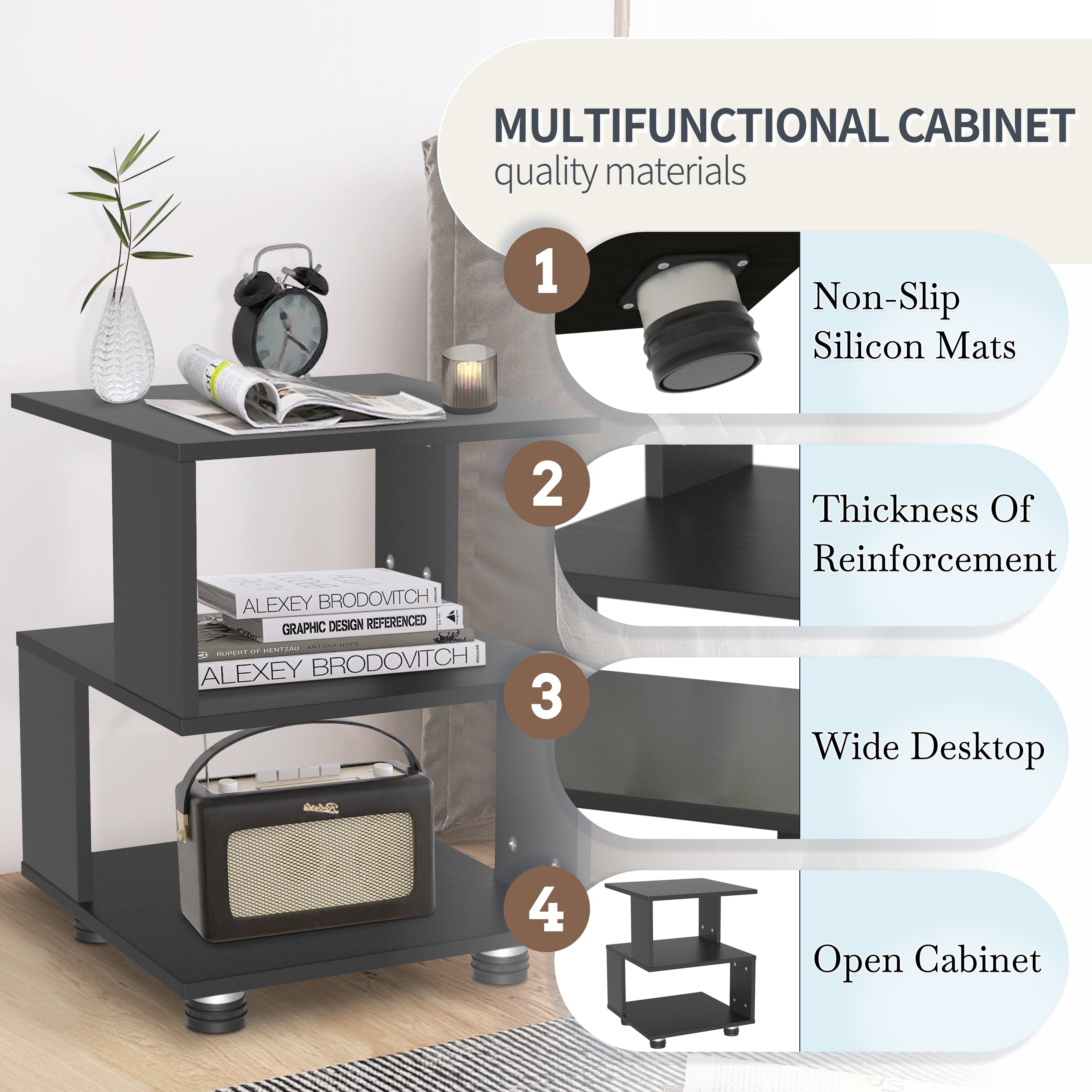 J.M.Deco Magic Cube Nightstand Modern Fashion Style 2-Tier Rectangular Hollow Design Side Table  Sofa Storage Shelf details