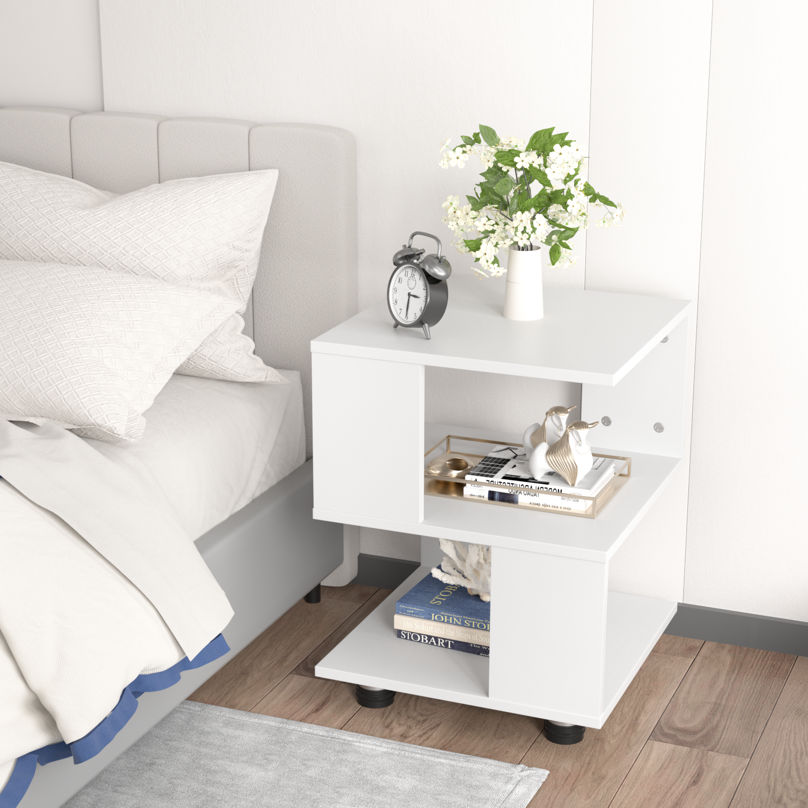 J.M.Deco Magic Cube Nightstand Modern Fashion Style 2-Tier Rectangular Hollow Design Side Table  Sofa Storage Shelf Main