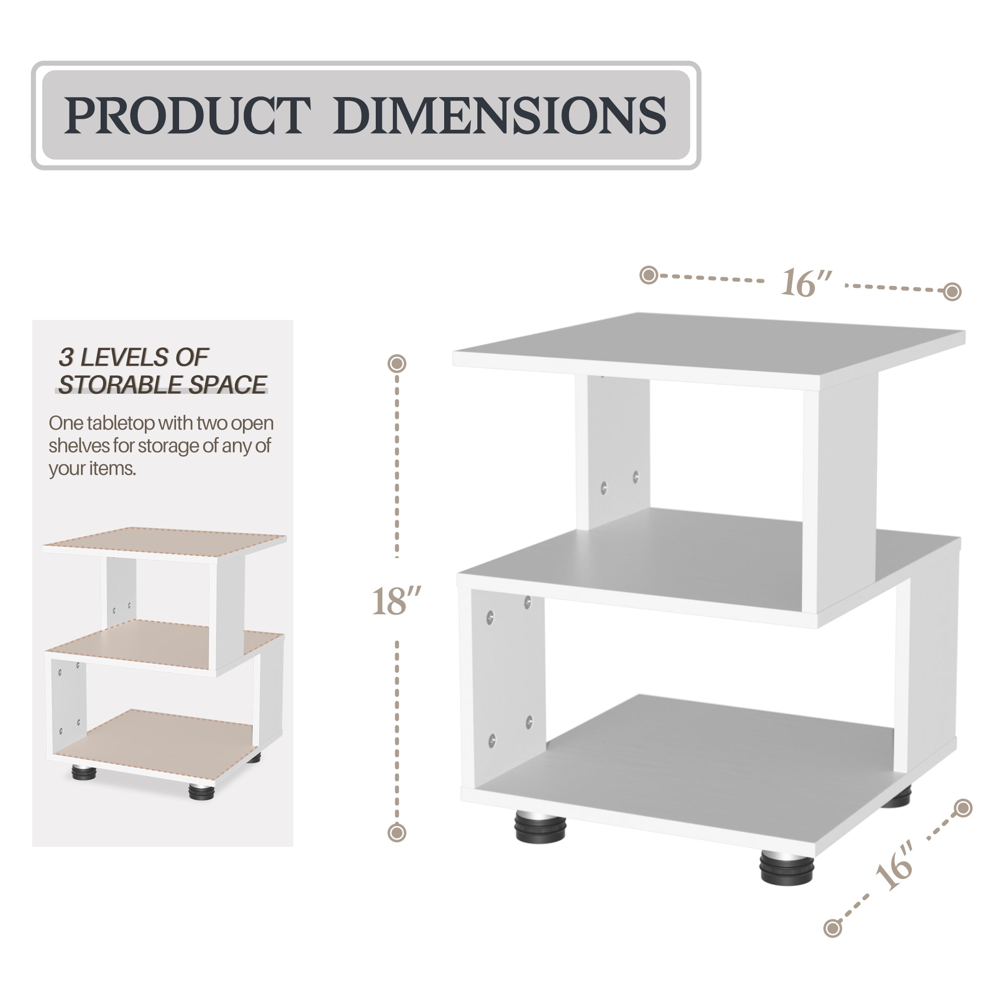 J.M.Deco Magic Cube Nightstand Modern Fashion Style 2-Tier Rectangular Hollow Design Side Table  Sofa Storage Shelf dimensions