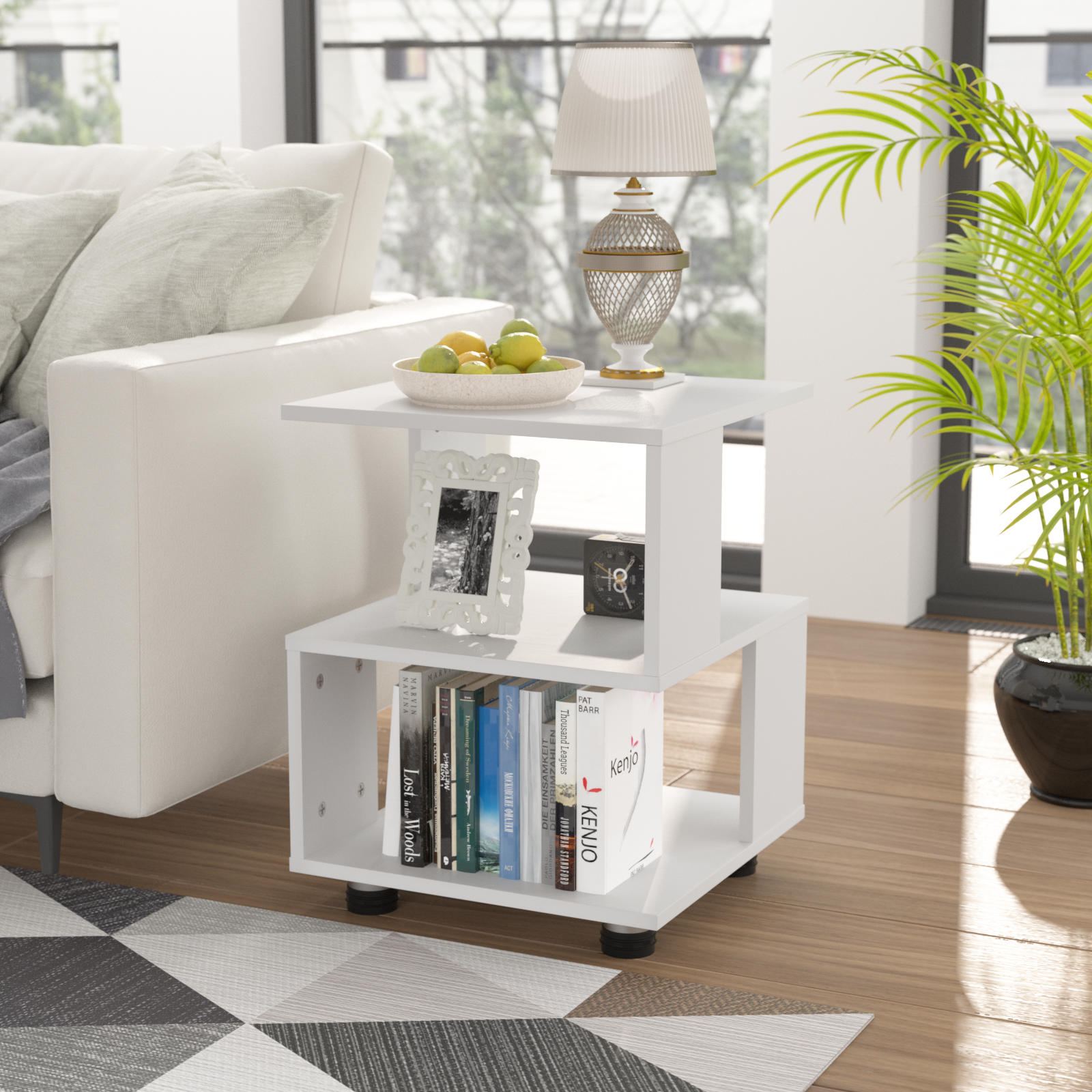 J.M.Deco Magic Cube Nightstand Modern Fashion Style 2-Tier Rectangular Hollow Design Side Table  Sofa Storage Shelf side table