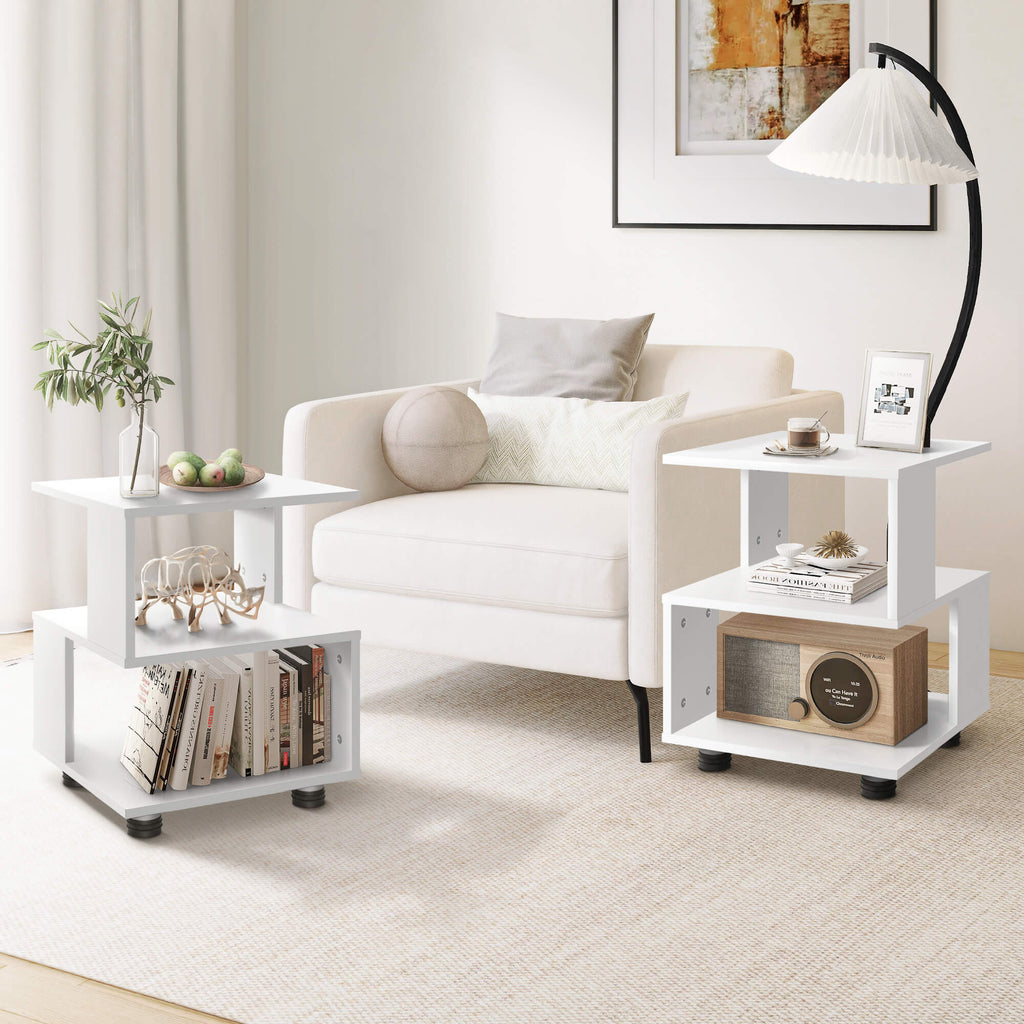 J.M.Deco Magic Cube Nightstand  2-Tier Paulownia Wood Side Table 16"x16"x18" in use