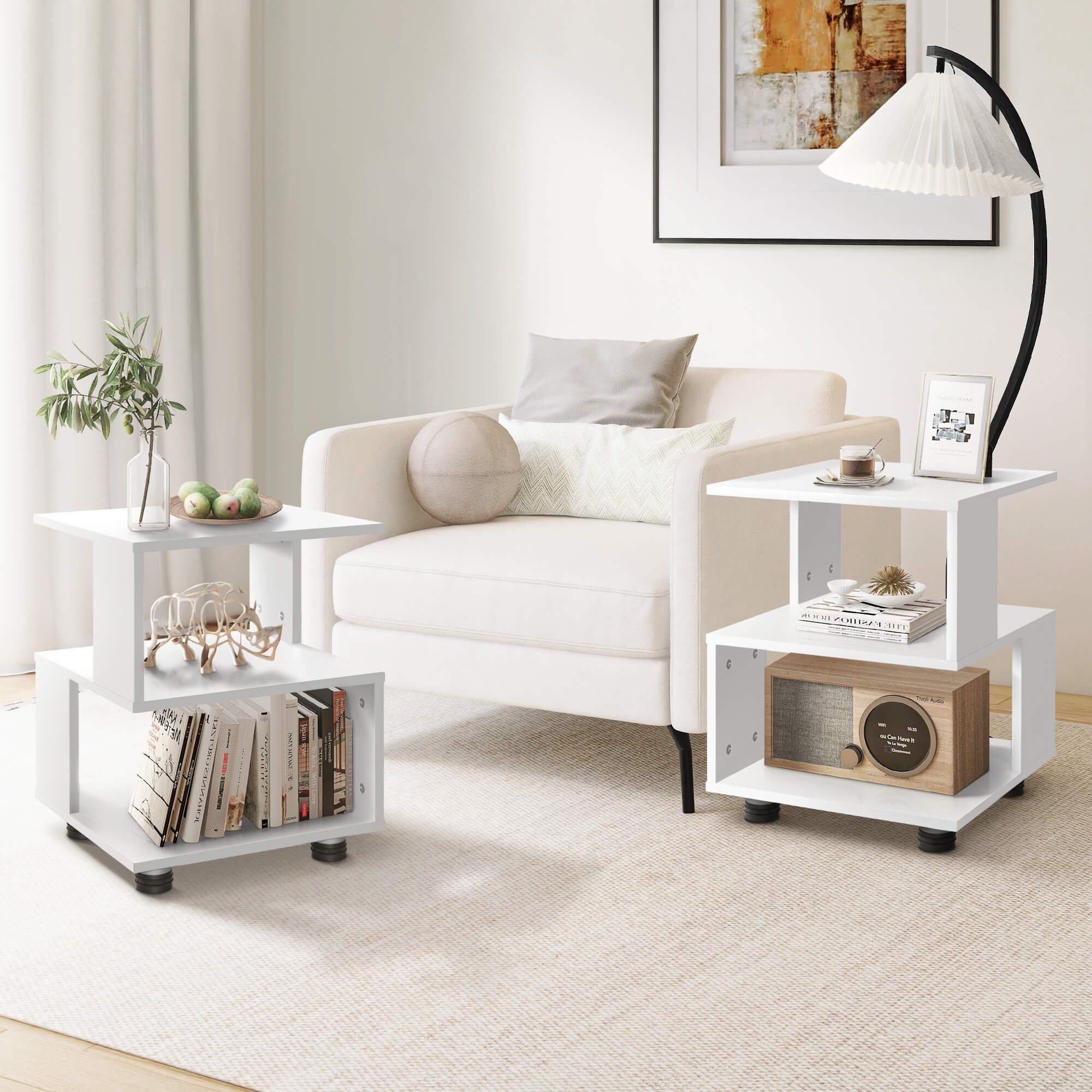 J.M.Deco Magic Cube Nightstand  2-Tier Paulownia Wood Side Table 16"x16"x18" in use